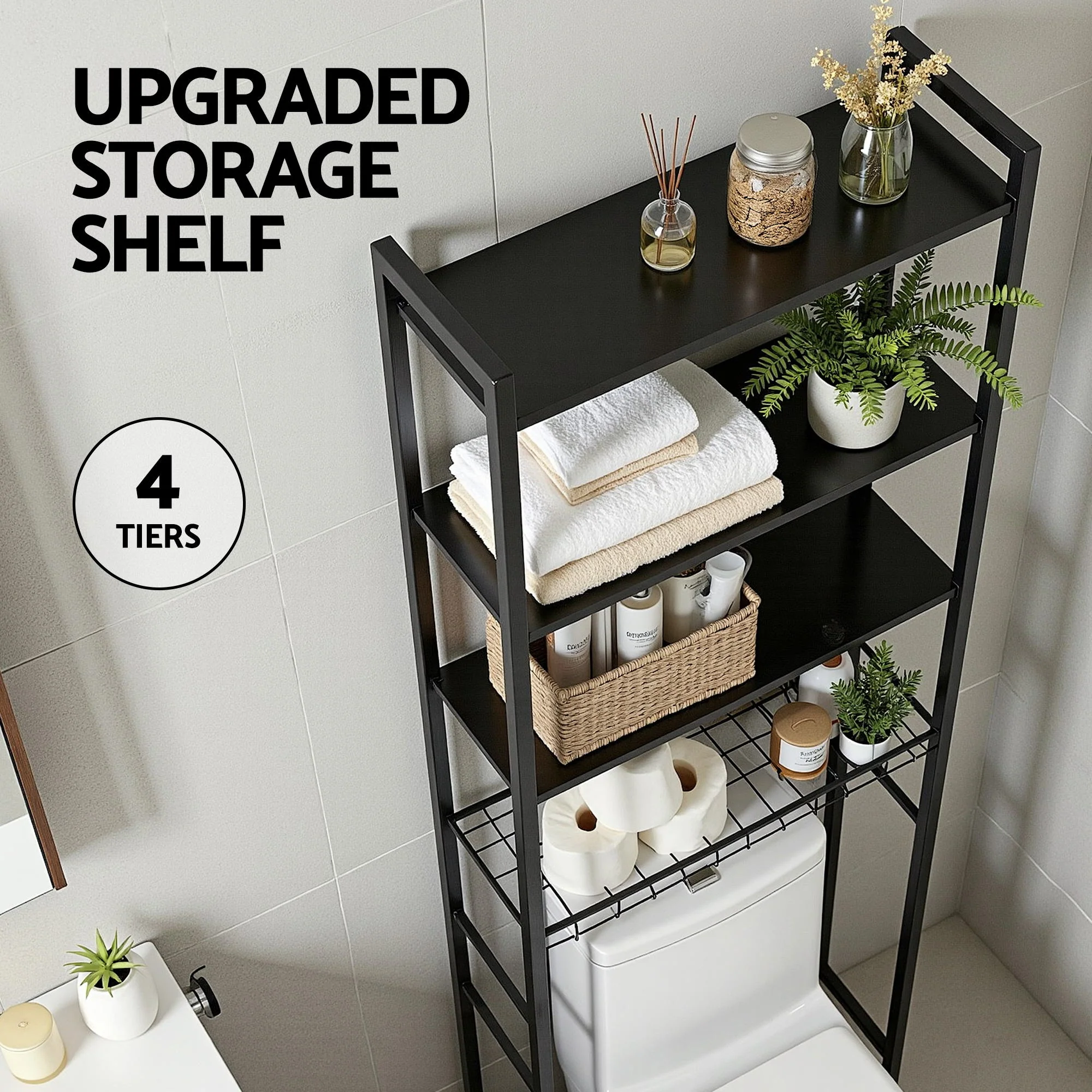 Artiss Over Toilet Bathroom Storage Rack Space Saving 4 Tier Organiser White - Image 5