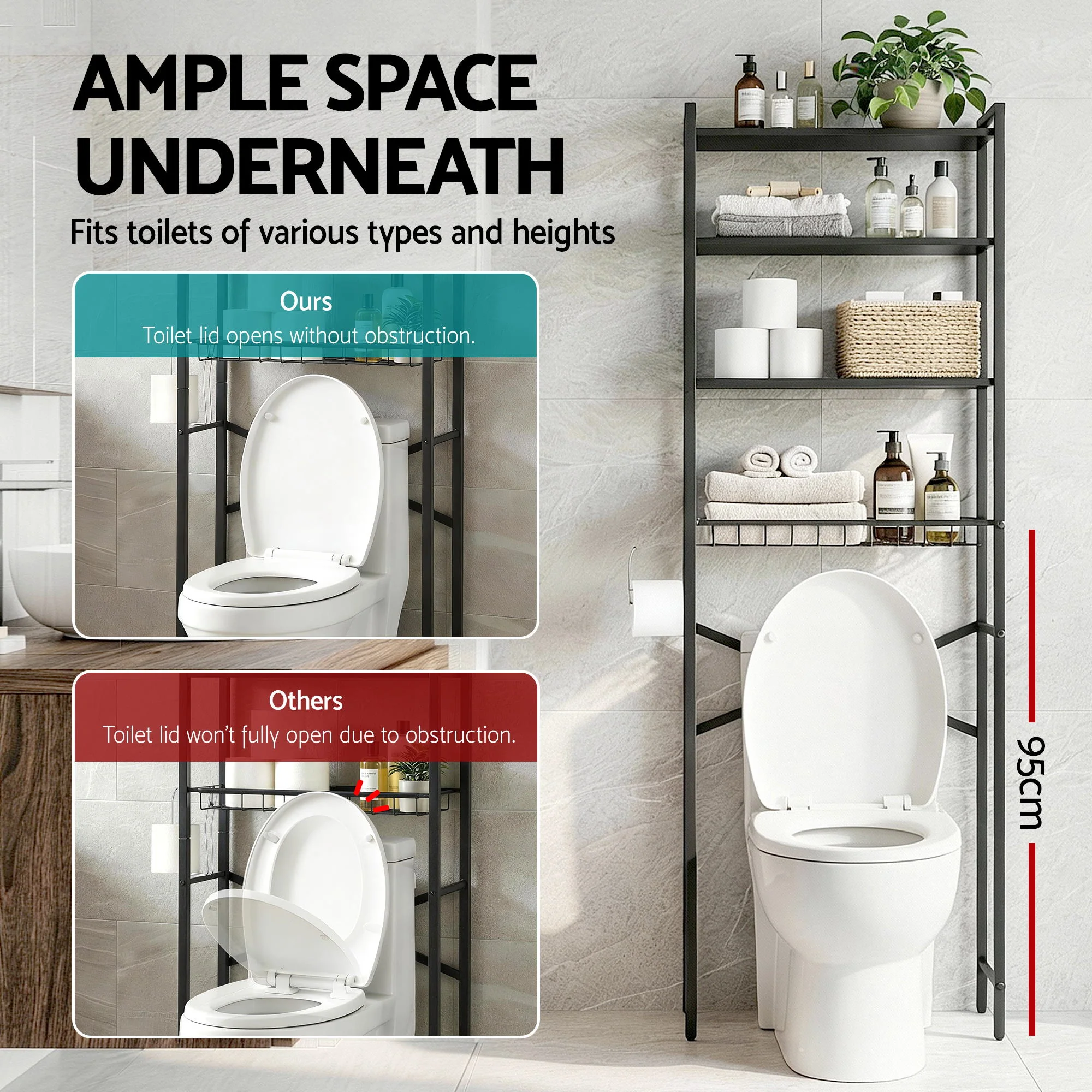 Artiss Over Toilet Bathroom Storage Rack Space Saving 4 Tier Organiser White - Image 7