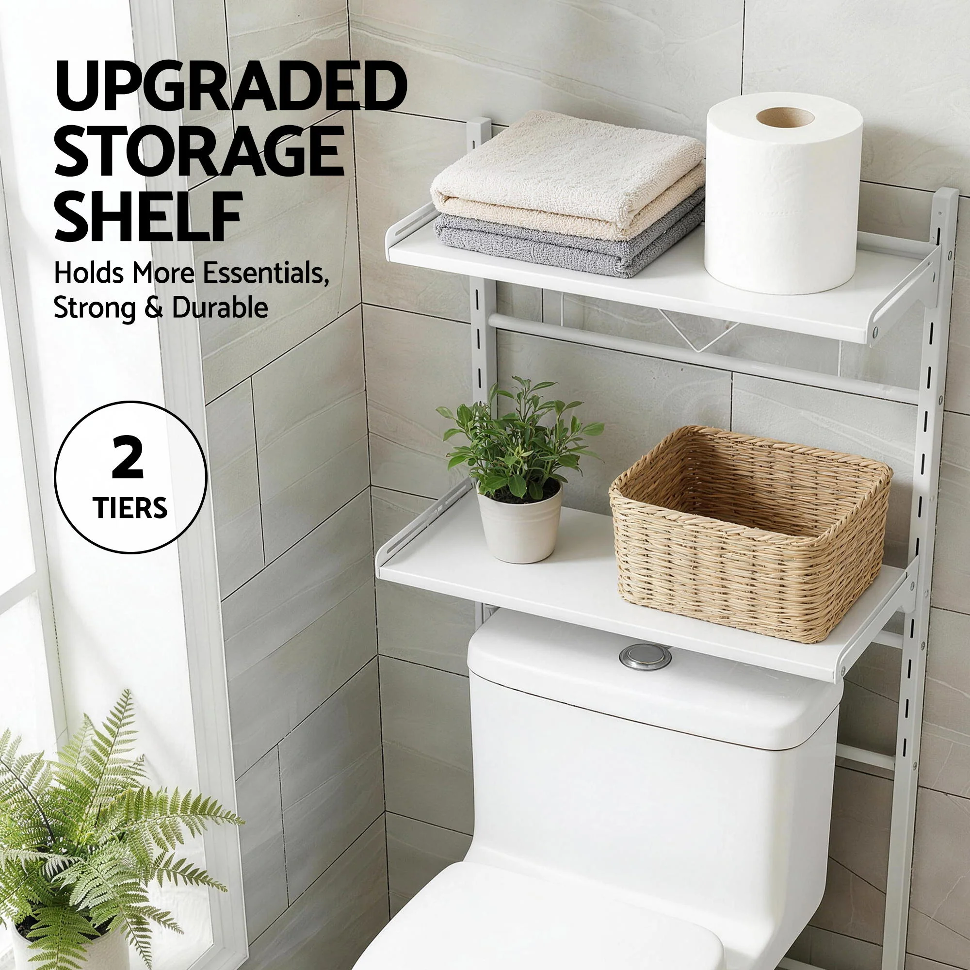 Artiss Over Toilet Bathroom Storage Shelf Rack Over Toilet 2 Tier - Image 5
