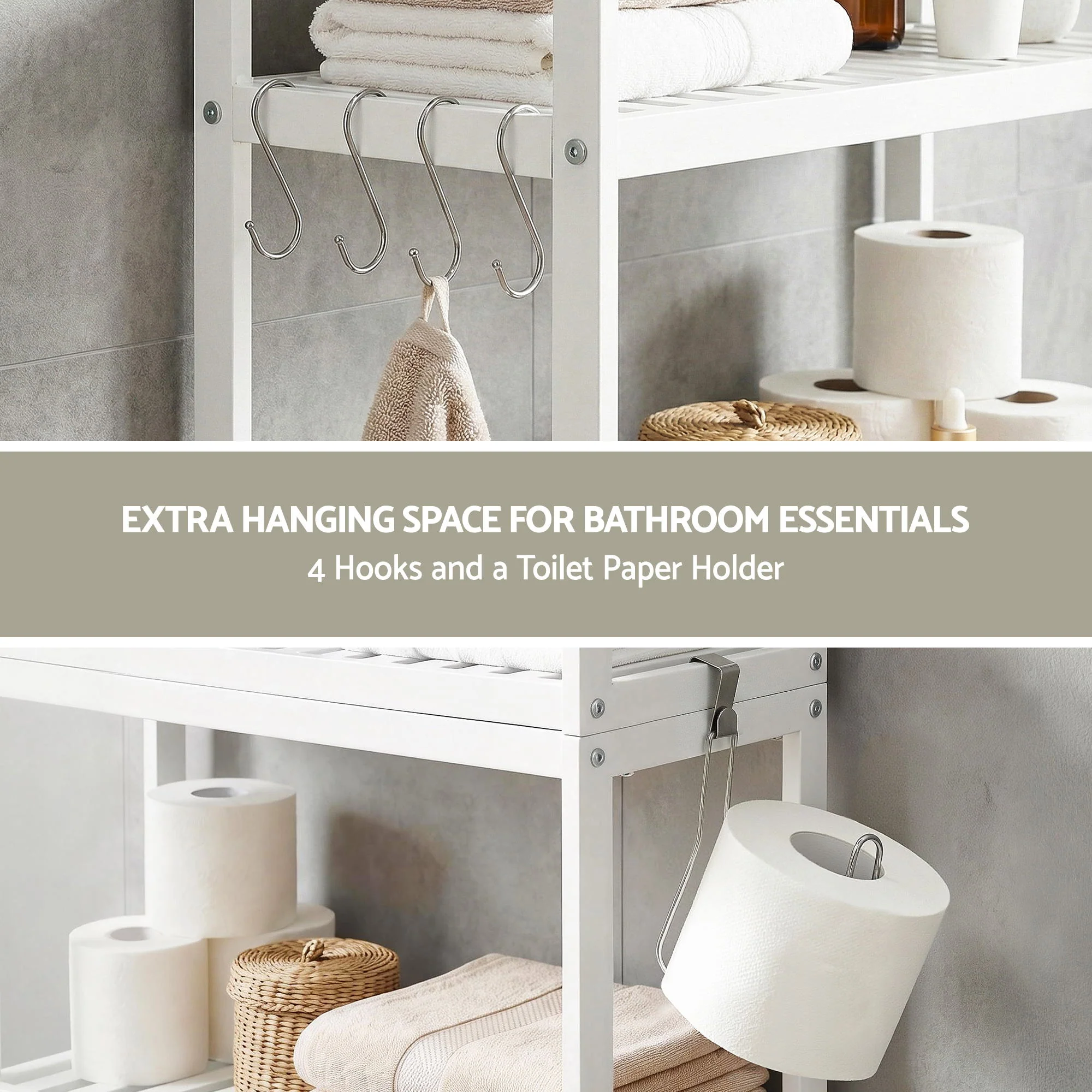 Artiss Over Toilet Storage Bathroom Rack Space Saving 3 Tier Organiser White - Image 6