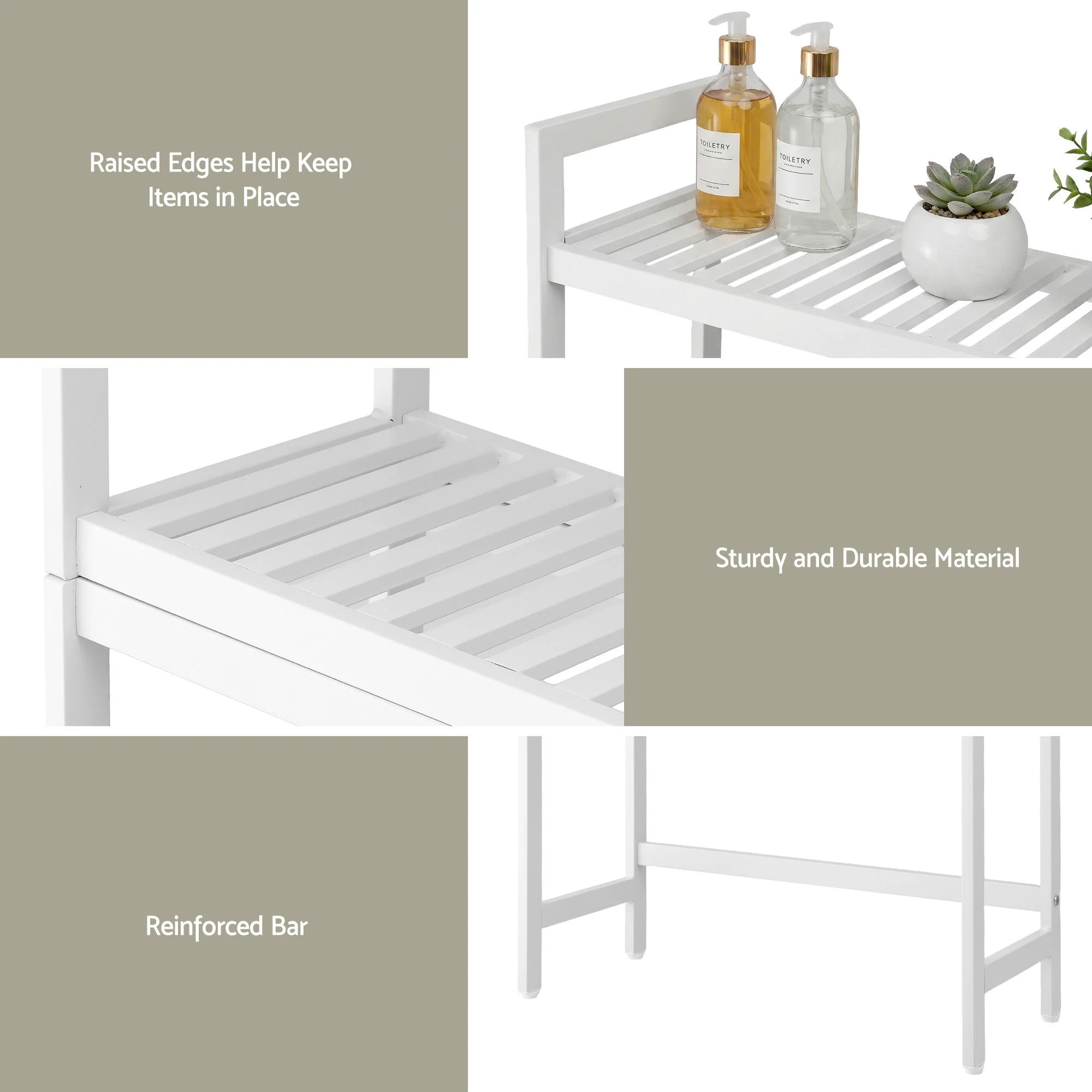Artiss Over Toilet Storage Bathroom Rack Space Saving 3 Tier Organiser White - Image 7