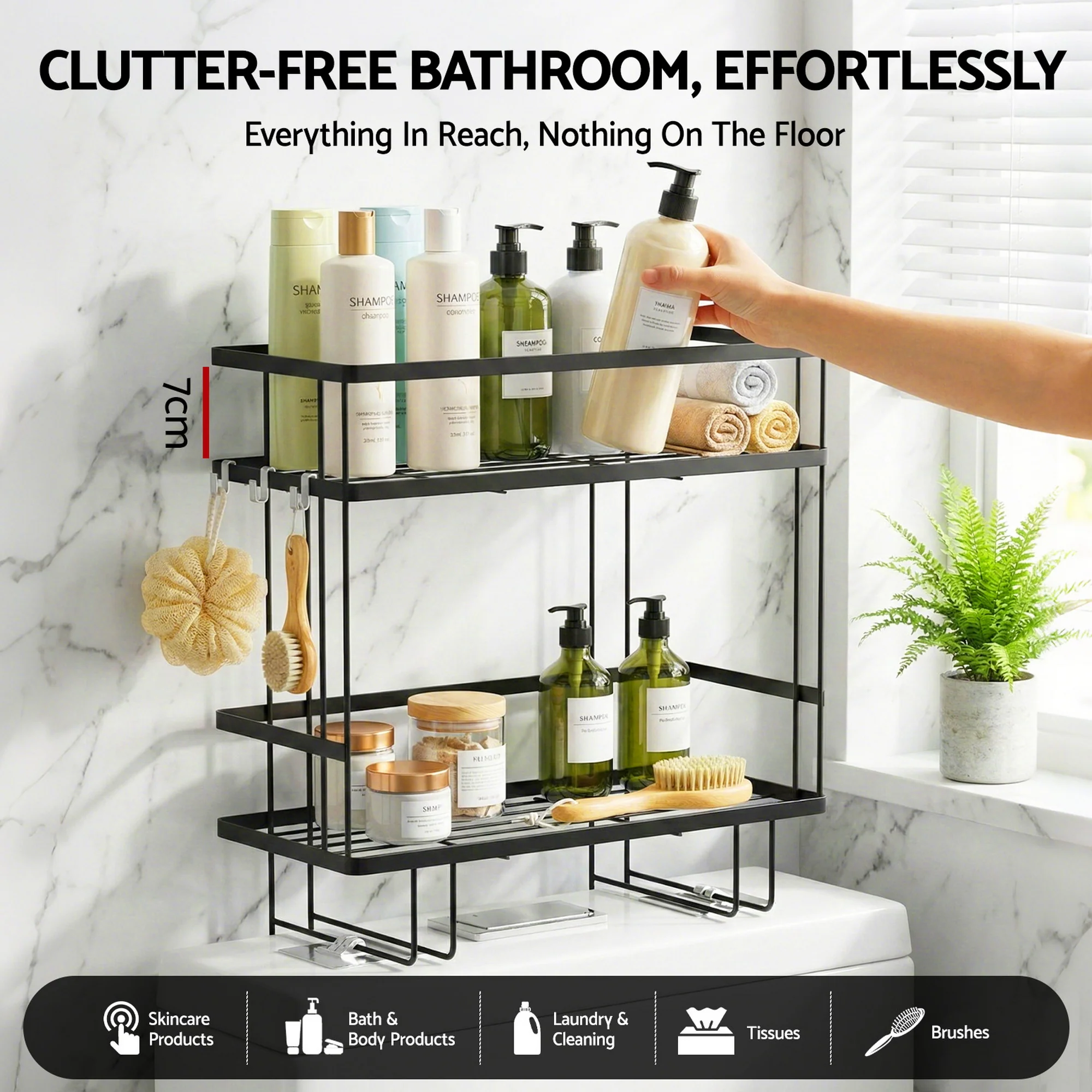 Artiss Over Toilet Storage Rack Bathroom Shelf Organizer 2 Tier - Image 4