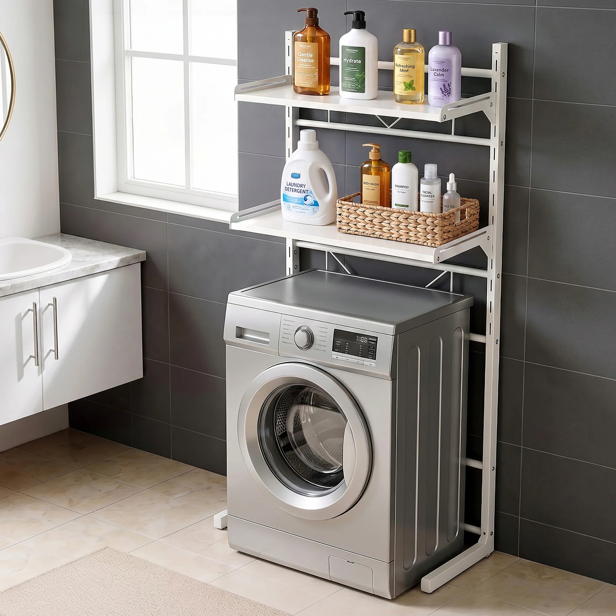 Artiss Over Toilet Storage Washing Machine Rack Laundry Shelf 2 Tier Organiser