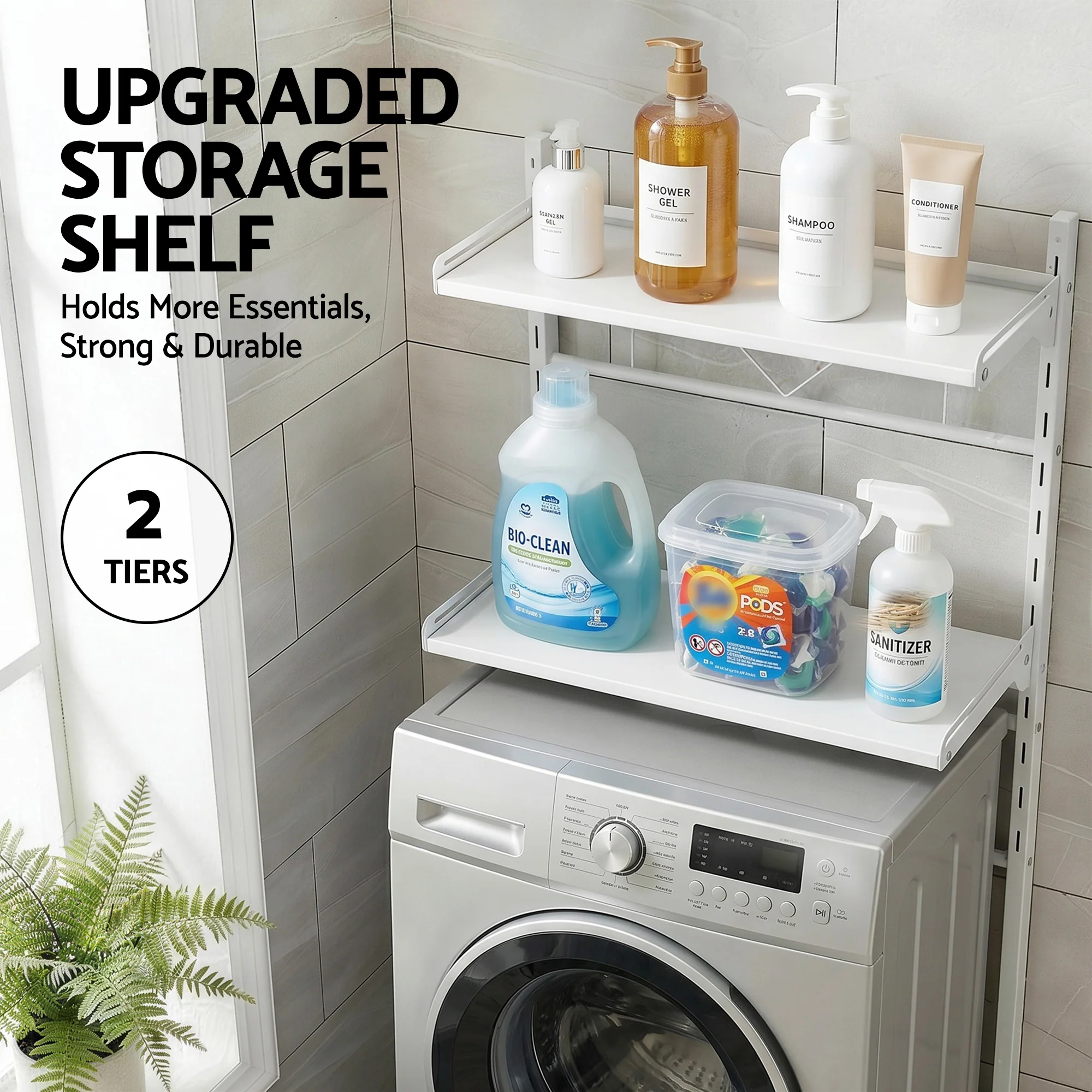 Artiss Over Toilet Storage Washing Machine Rack Laundry Shelf Bathroom Space Saver 2 Tier Adjustable Freestanding Organiser For Small Homes White - Image 6