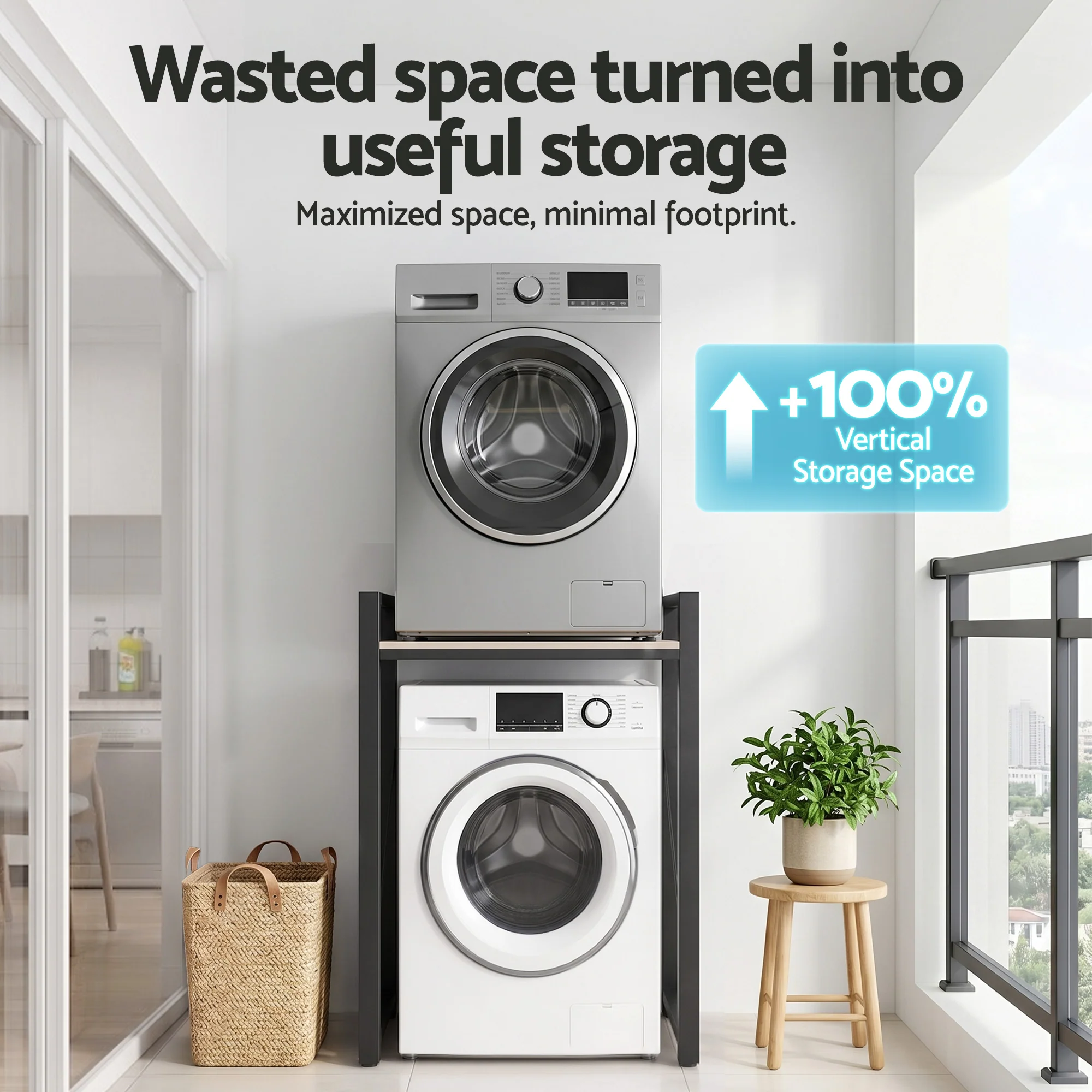 Artiss Over Washing Machine Rack Laundry Shelf Space Saver 75cm Black - Image 5