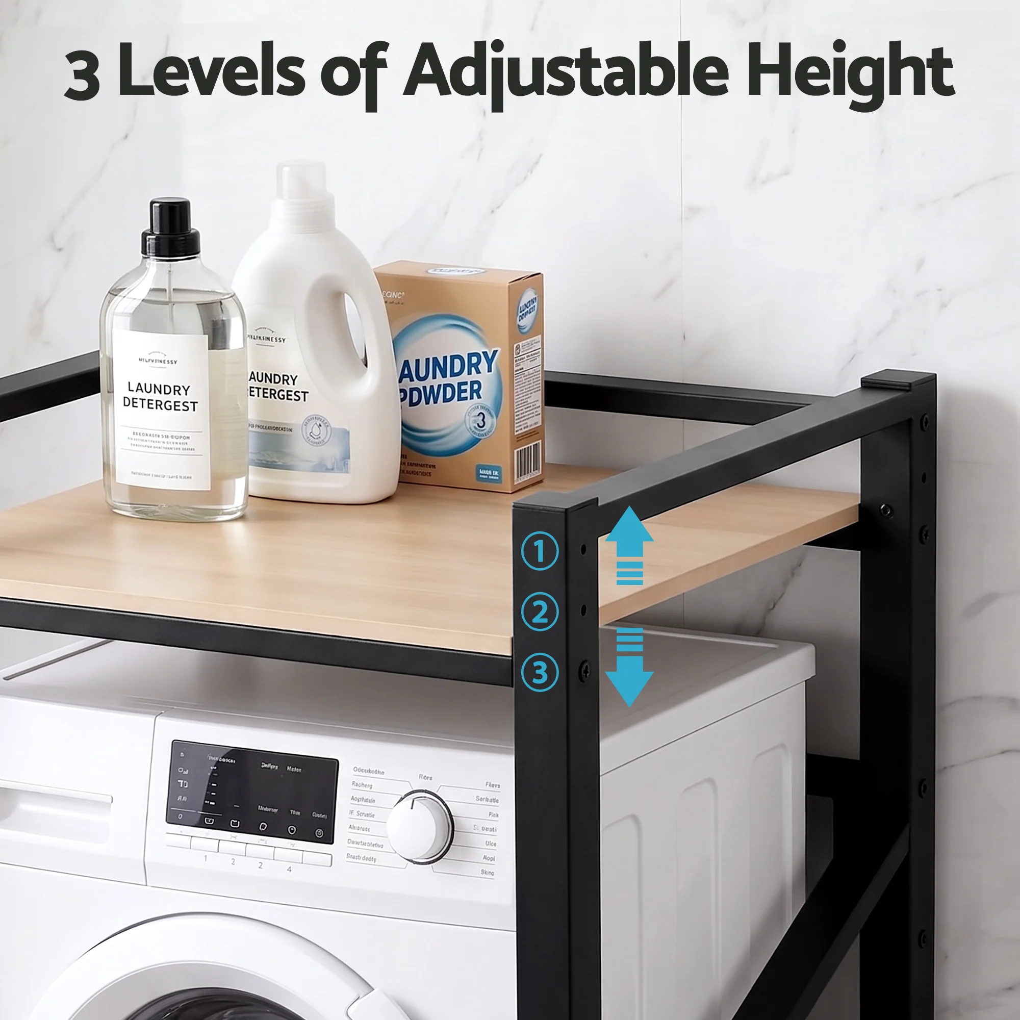 Artiss Over Washing Machine Rack Laundry Shelf Space Saver 75cm Black - Image 7