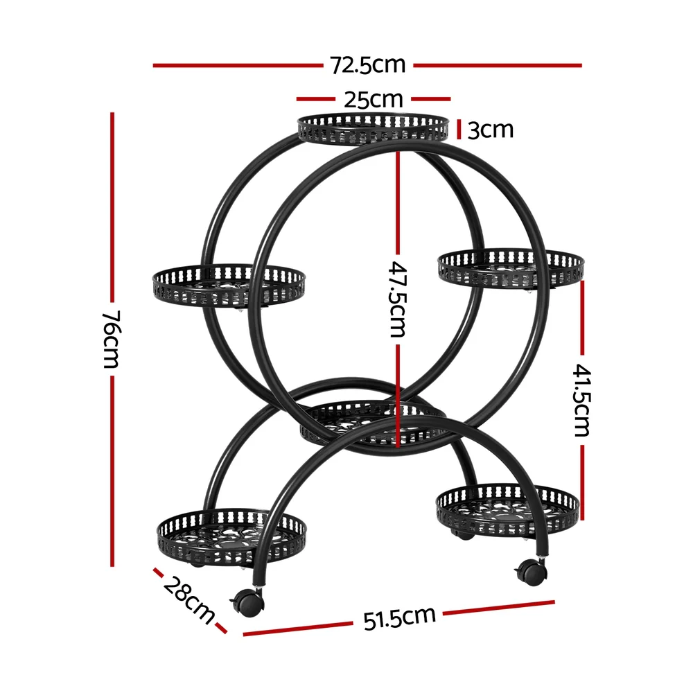 Artiss Plant Stand 6 Tier Metal Flower Pot Rack Wheels - Image 2