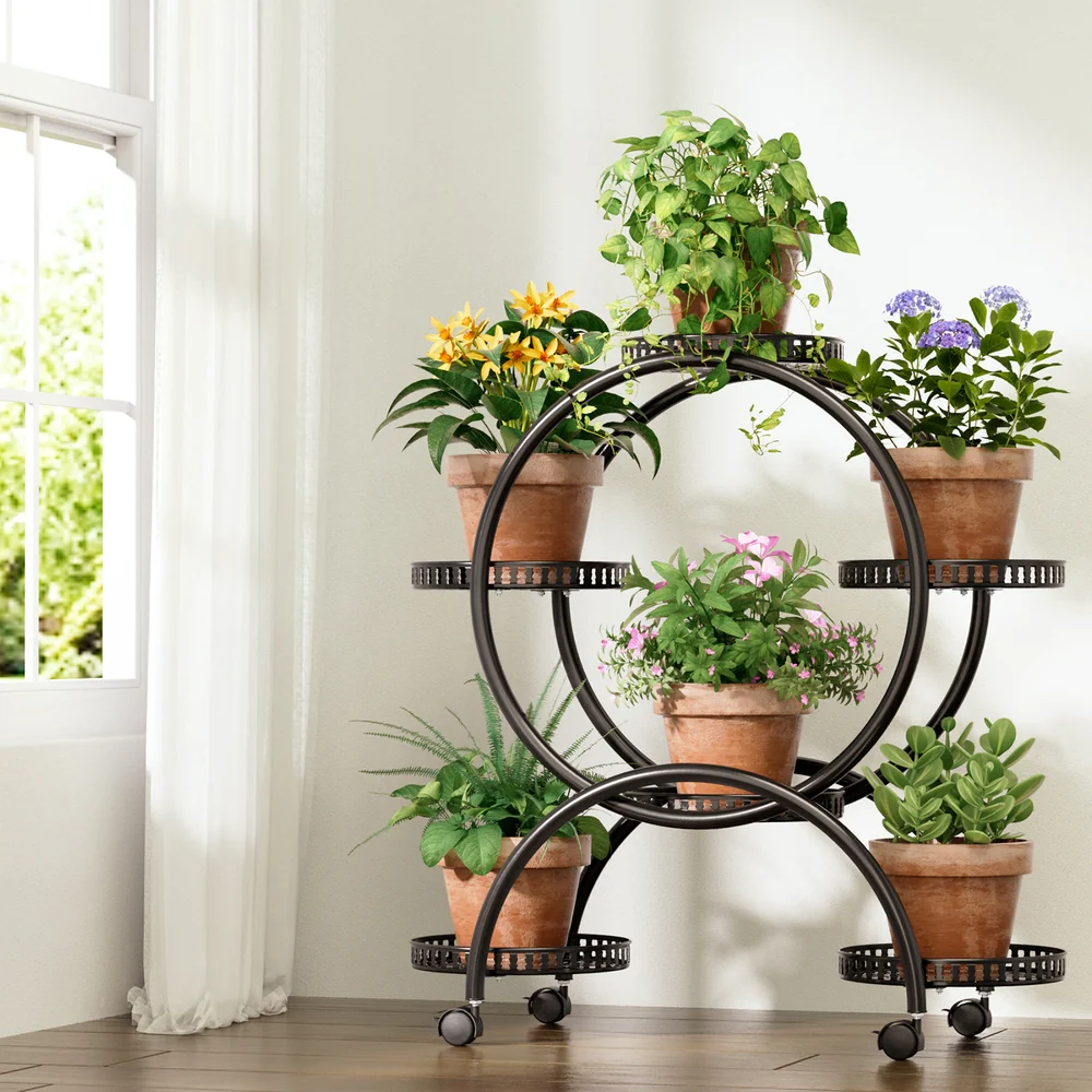 Artiss Plant Stand 6 Tier Metal Flower Pot Rack Wheels - Image 6