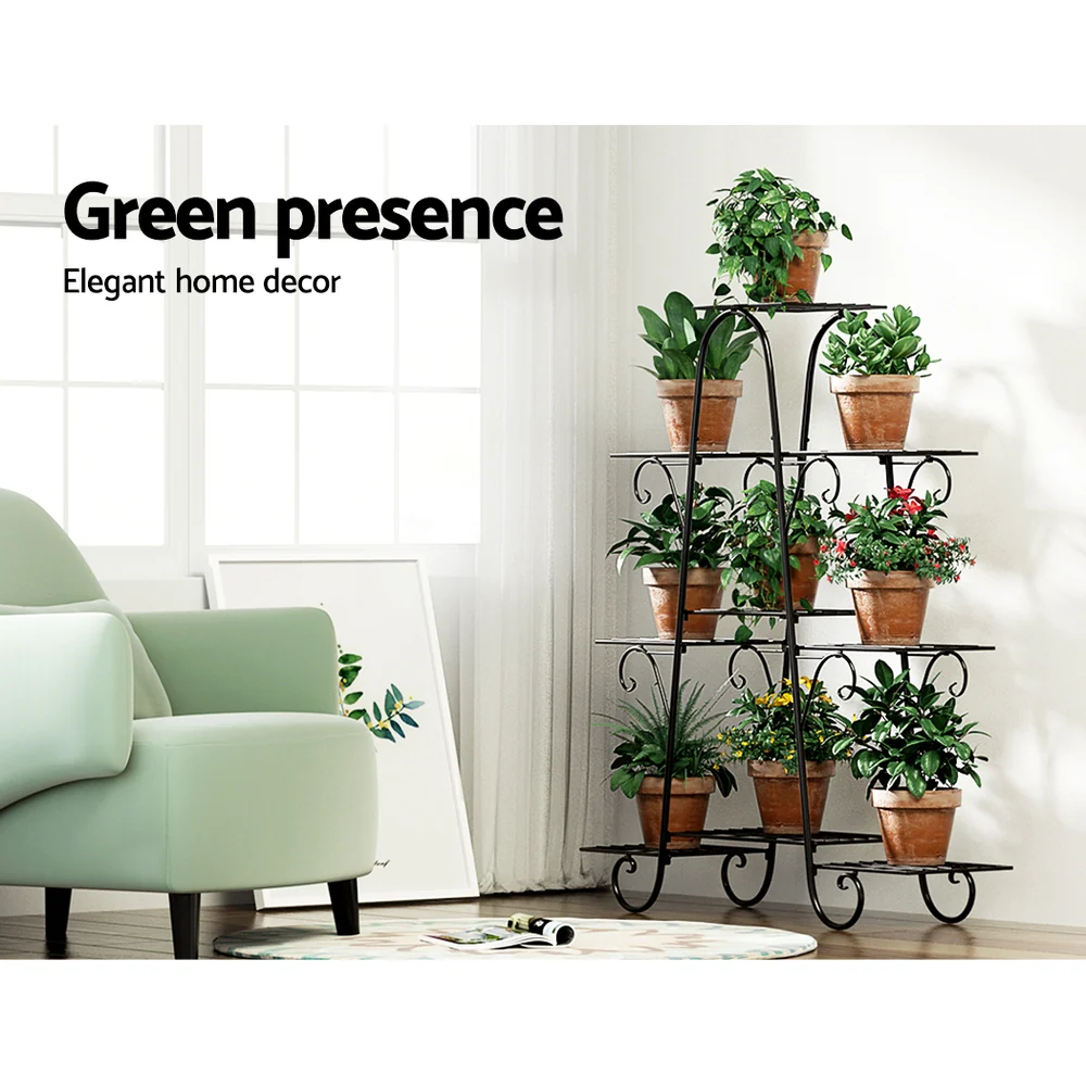 Artiss Plant Stand 9 Tier Metal Flower Pot Shelf Black - Image 5