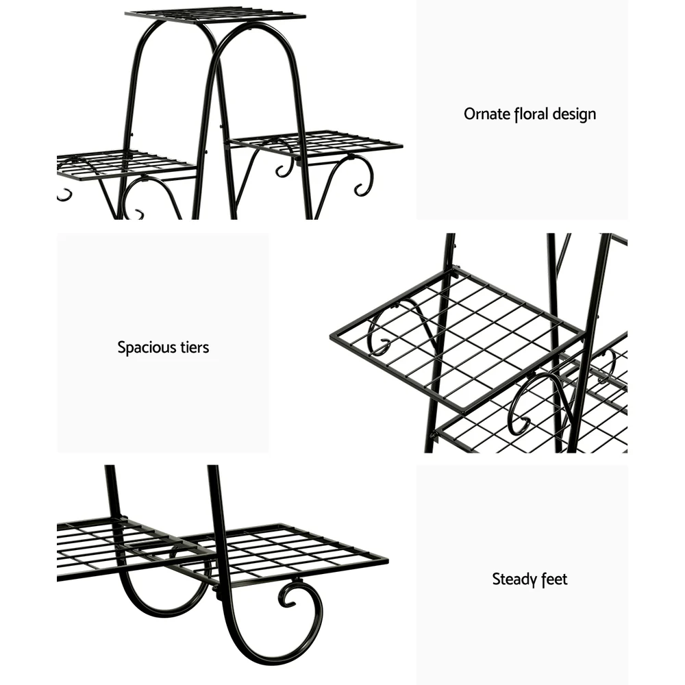 Artiss Plant Stand 9 Tier Metal Flower Pot Shelf Black - Image 7