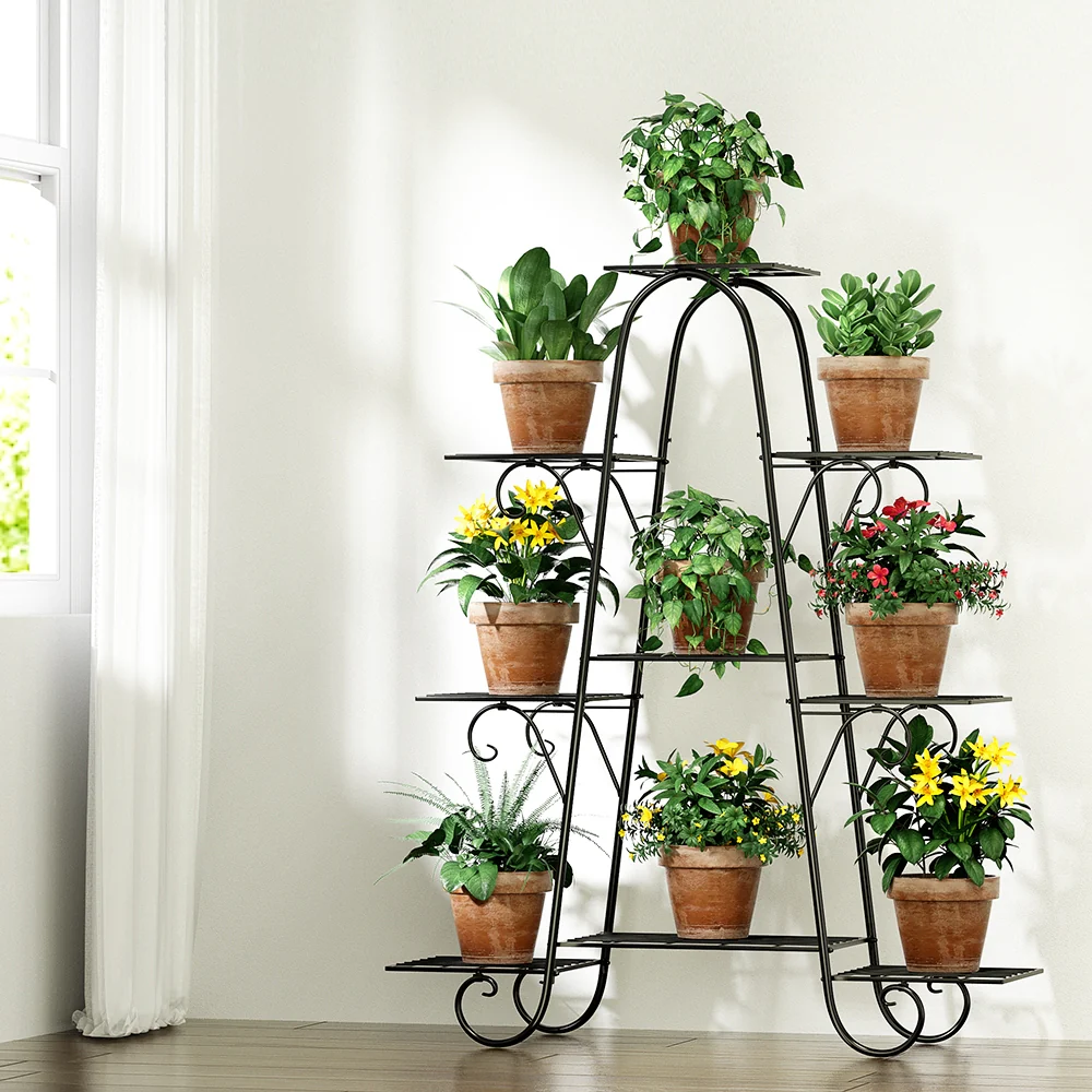 Artiss Plant Stand 9 Tier Metal Flower Pot Shelf Black - Image 8