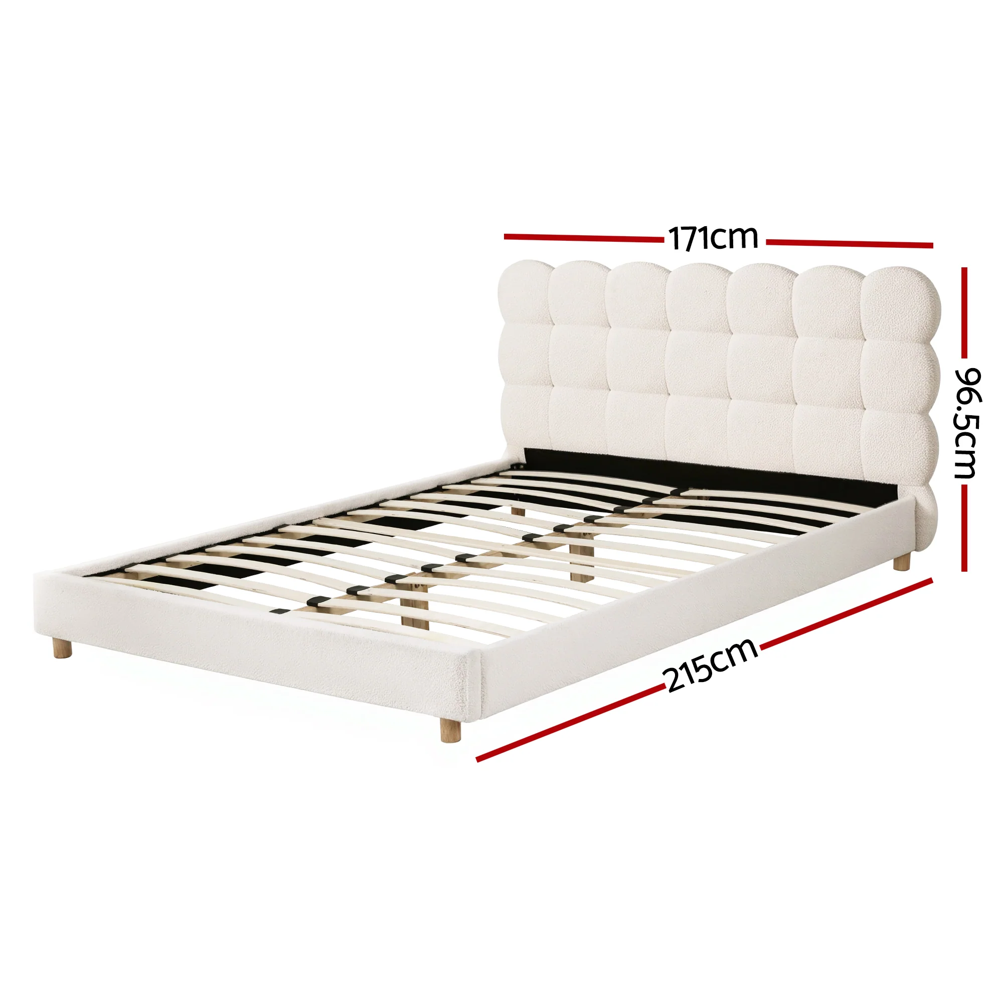 Artiss Queen Bed Frame Cloud Headboard Boucle Fabric Mattress Platform Base White - Image 3