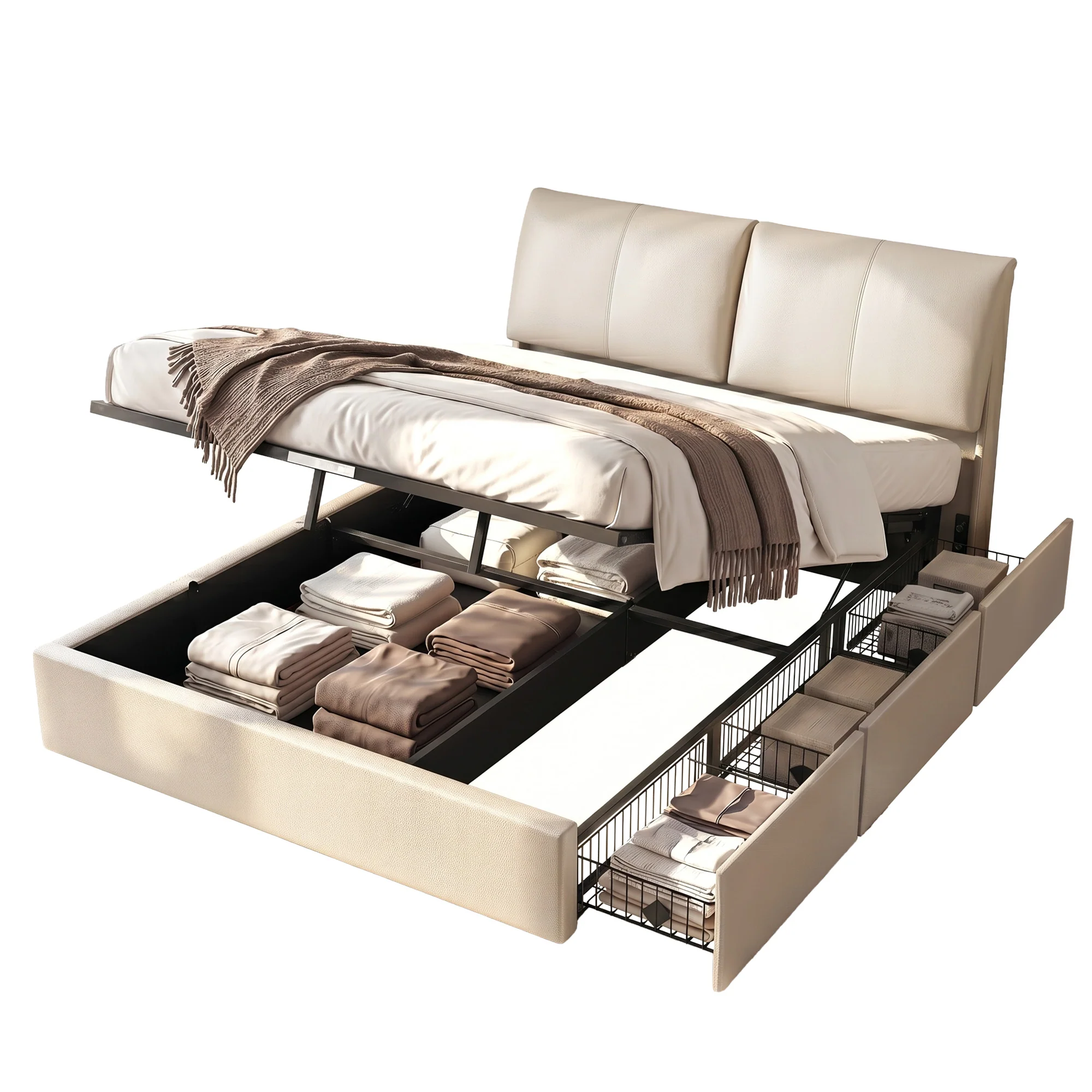 Artiss Queen Bed Frame Gas Lift Storage 3 Drawers Adjustable Headboard Platform Base - Image 2