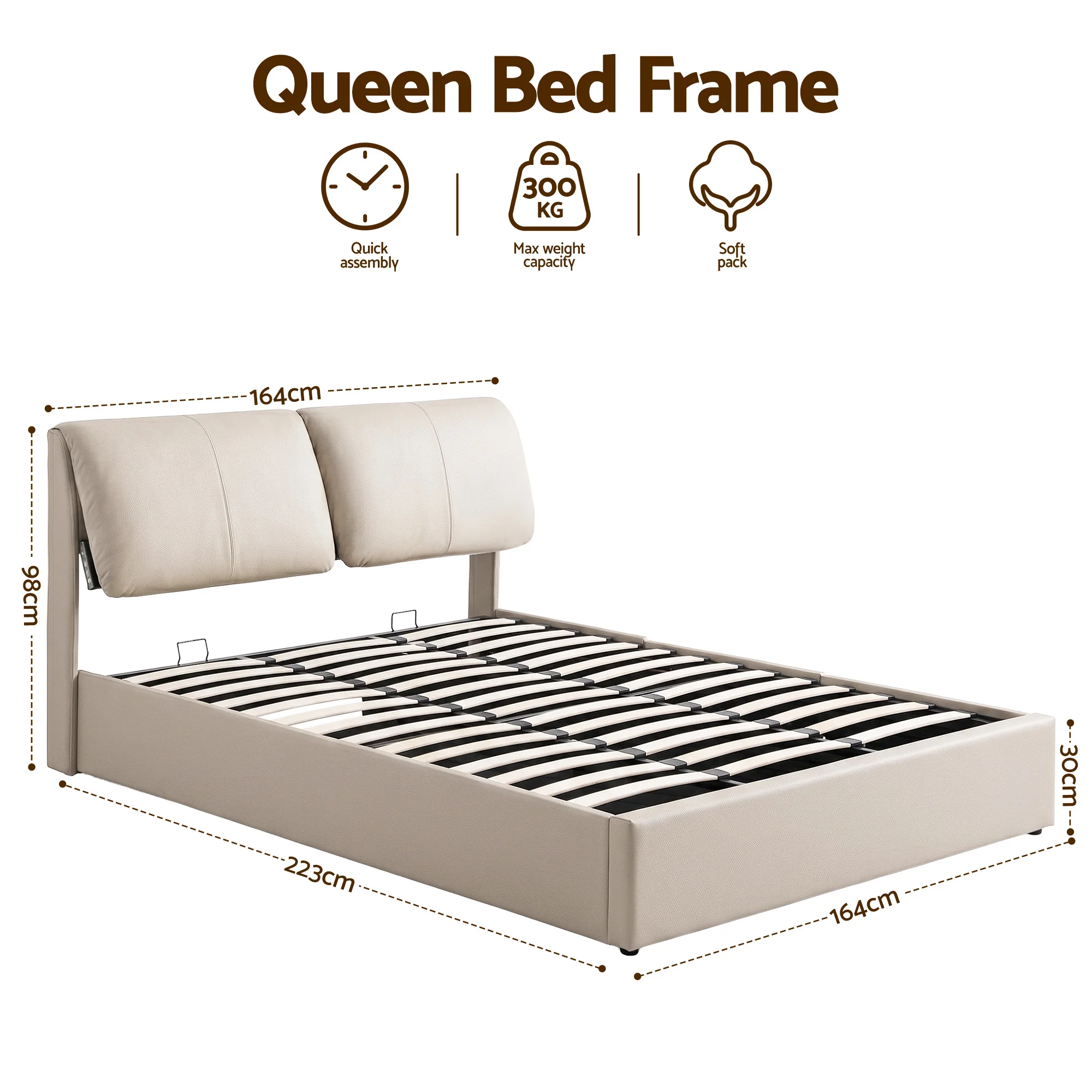 Artiss Queen Bed Frame Gas Lift Storage 3 Drawers Adjustable Headboard Platform Base - Image 3