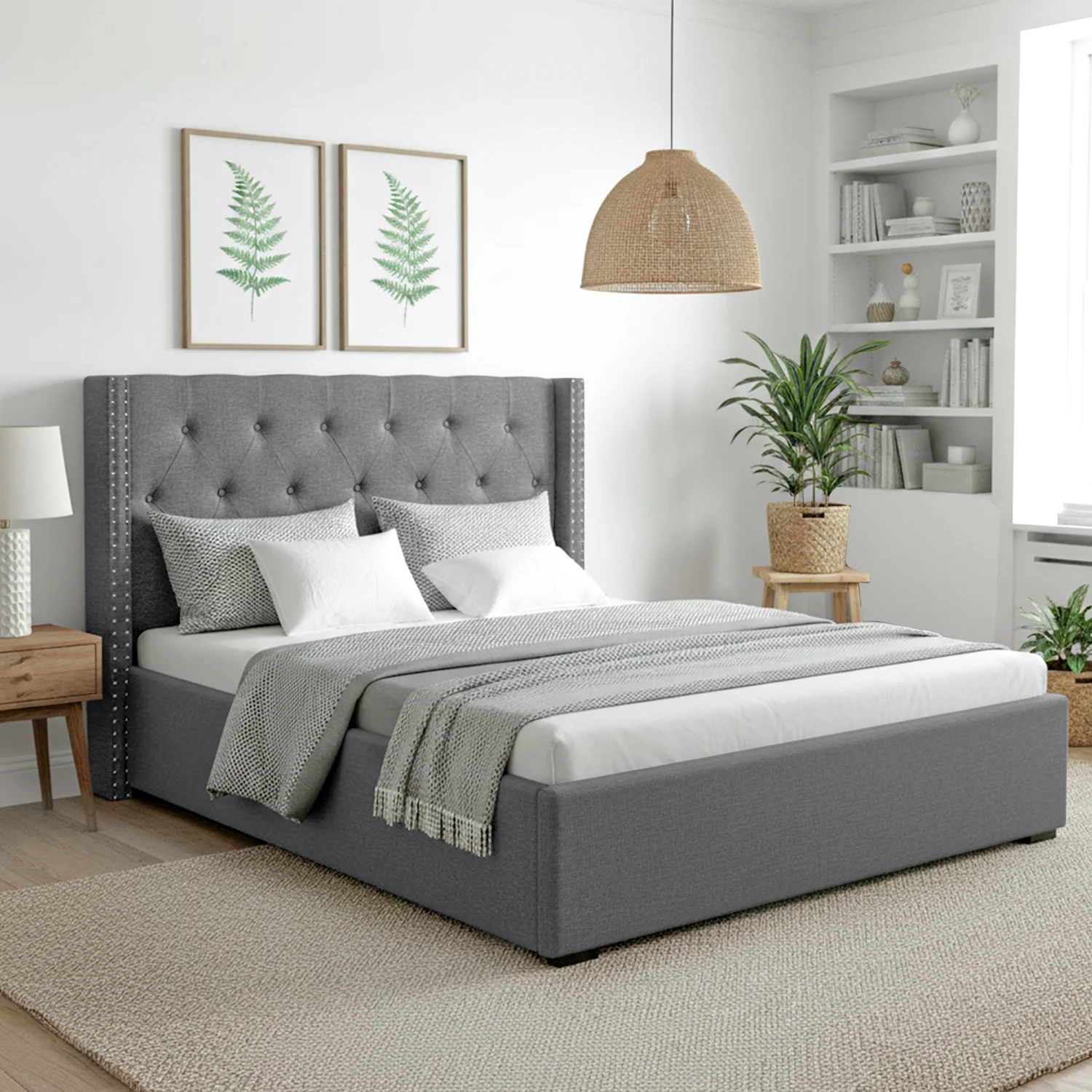 Artiss Queen Bed Frame Storage Tufted Headboard Gas Lift Base Grey - Image 7