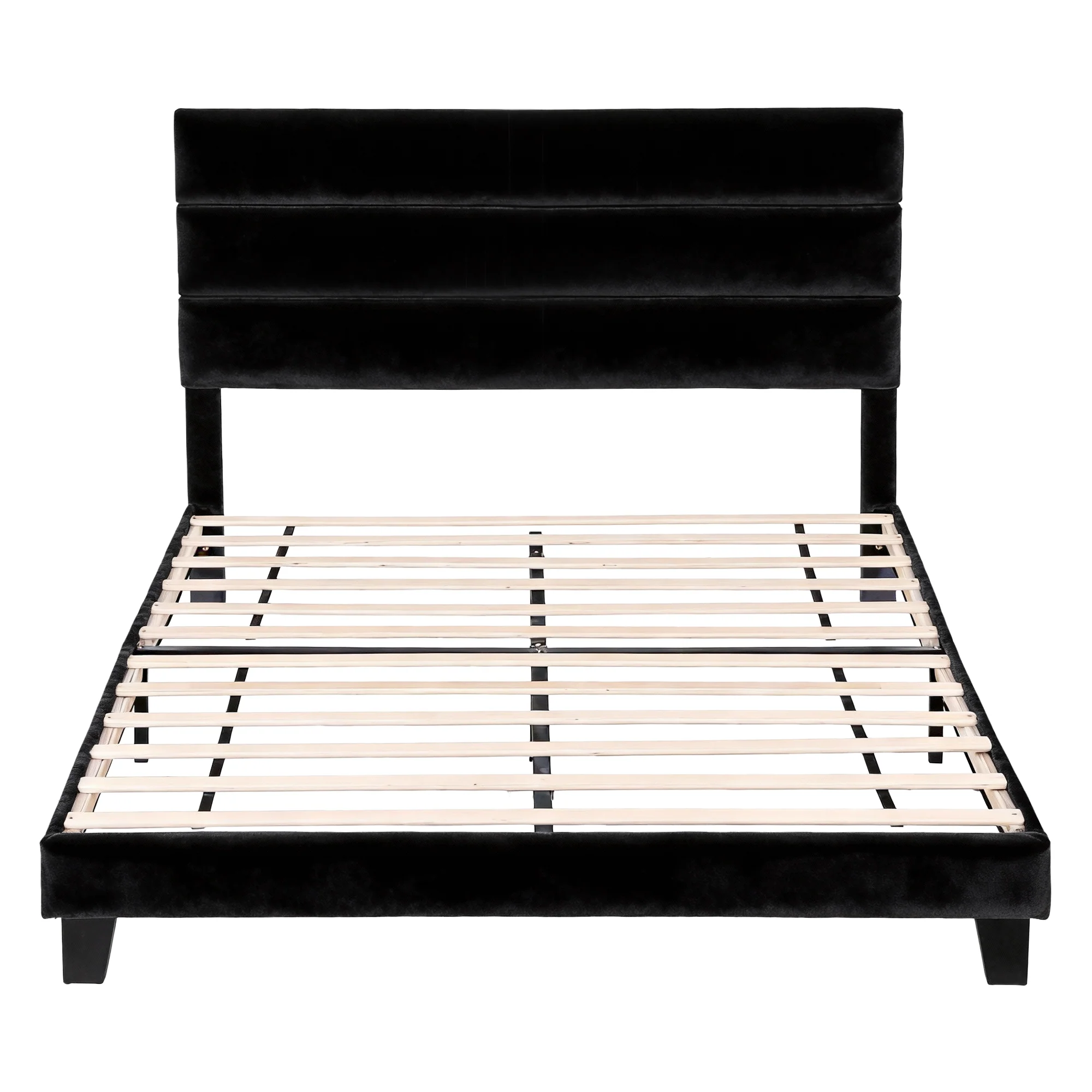 Artiss Queen Bed Frame Upholstered Platform Base with Geometric Headboard Black Velvet - Image 3