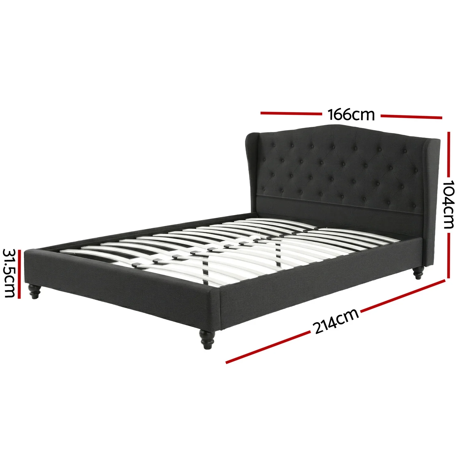 Artiss Queen Bed Frame Wingback Headboard Charcoal Grey Linen Upholstered Platform Bed Base - Image 2