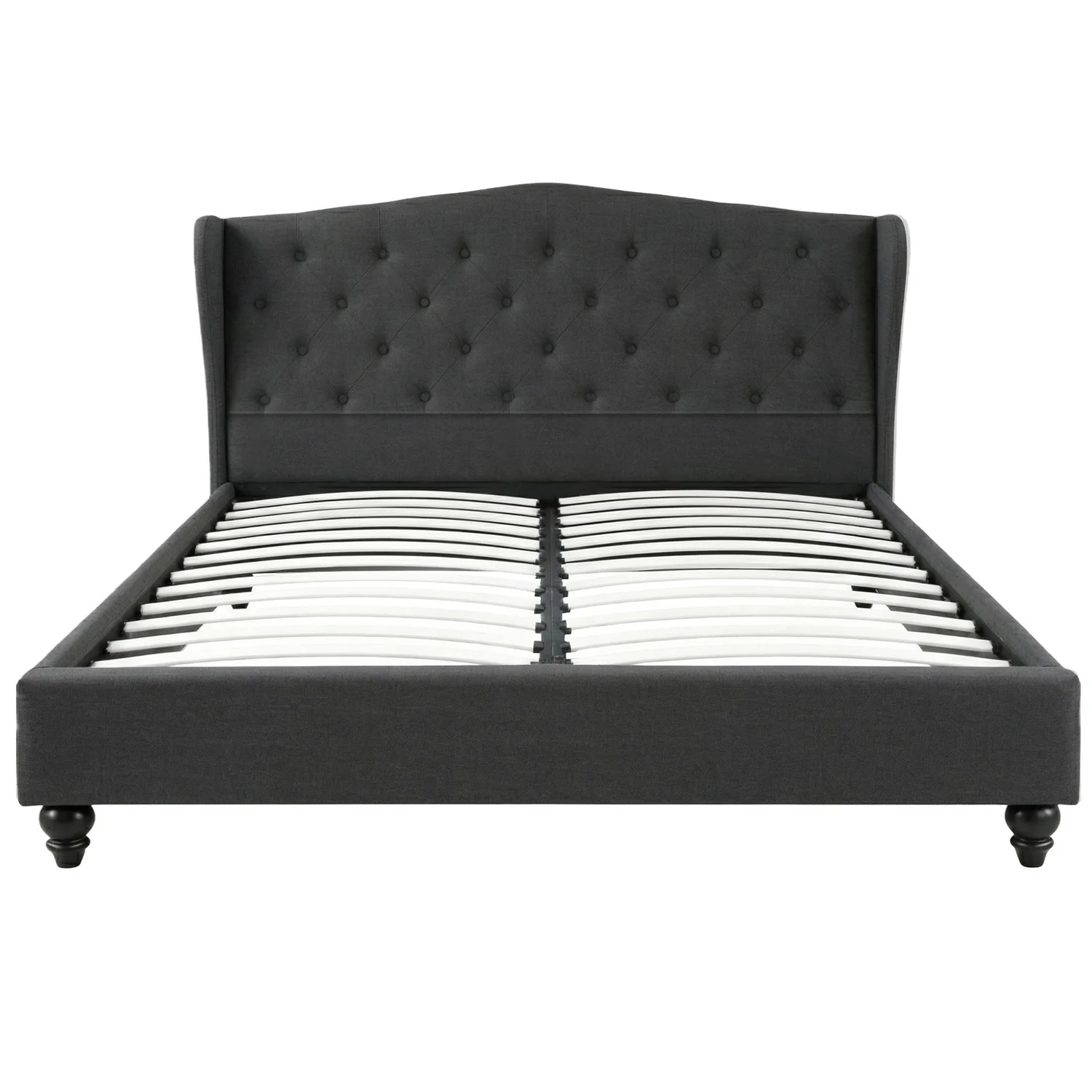 Artiss Queen Bed Frame Wingback Headboard Charcoal Grey Linen Upholstered Platform Bed Base - Image 3
