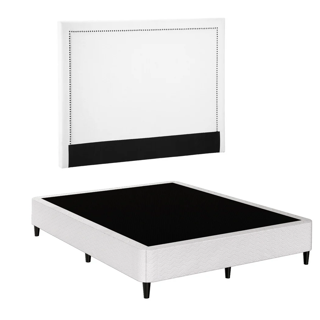 Artiss Queen Bed Frame with Headboard Platform Bed Base Grey Beige Fabric Metal - Image 2