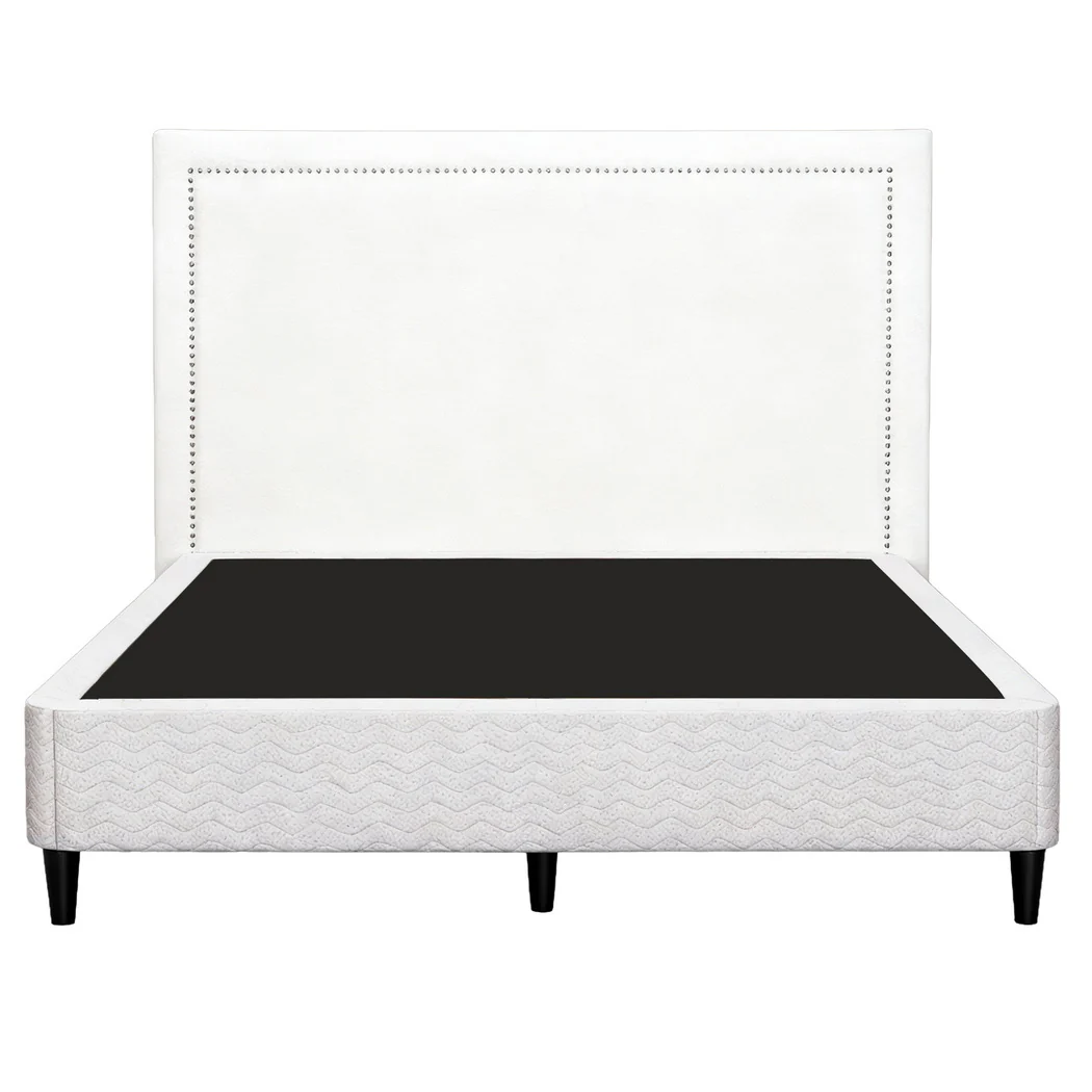 Artiss Queen Bed Frame with Headboard Platform Bed Base Grey Beige Fabric Metal - Image 4