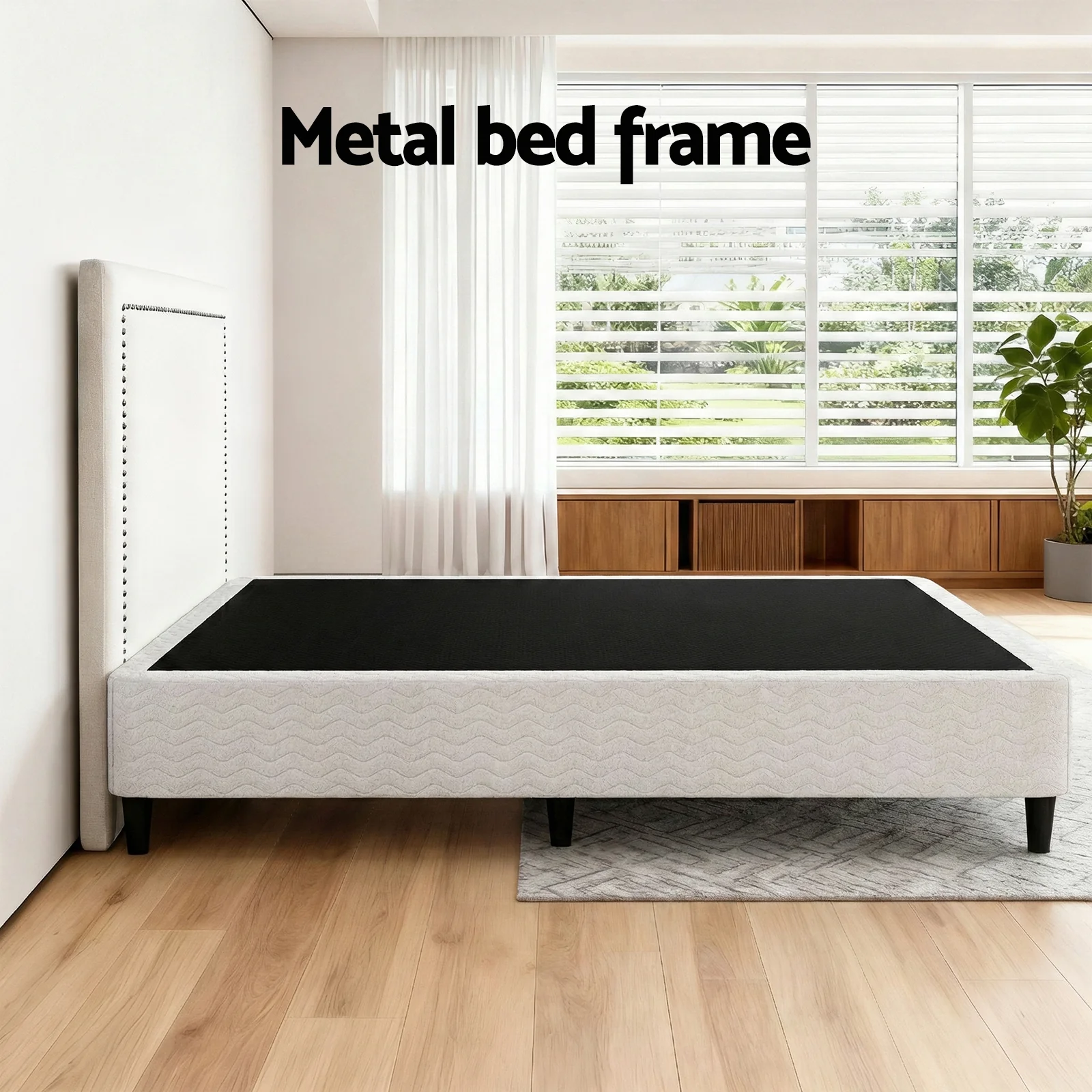 Artiss Queen Bed Frame with Headboard Platform Bed Base Grey Beige Fabric Metal - Image 6