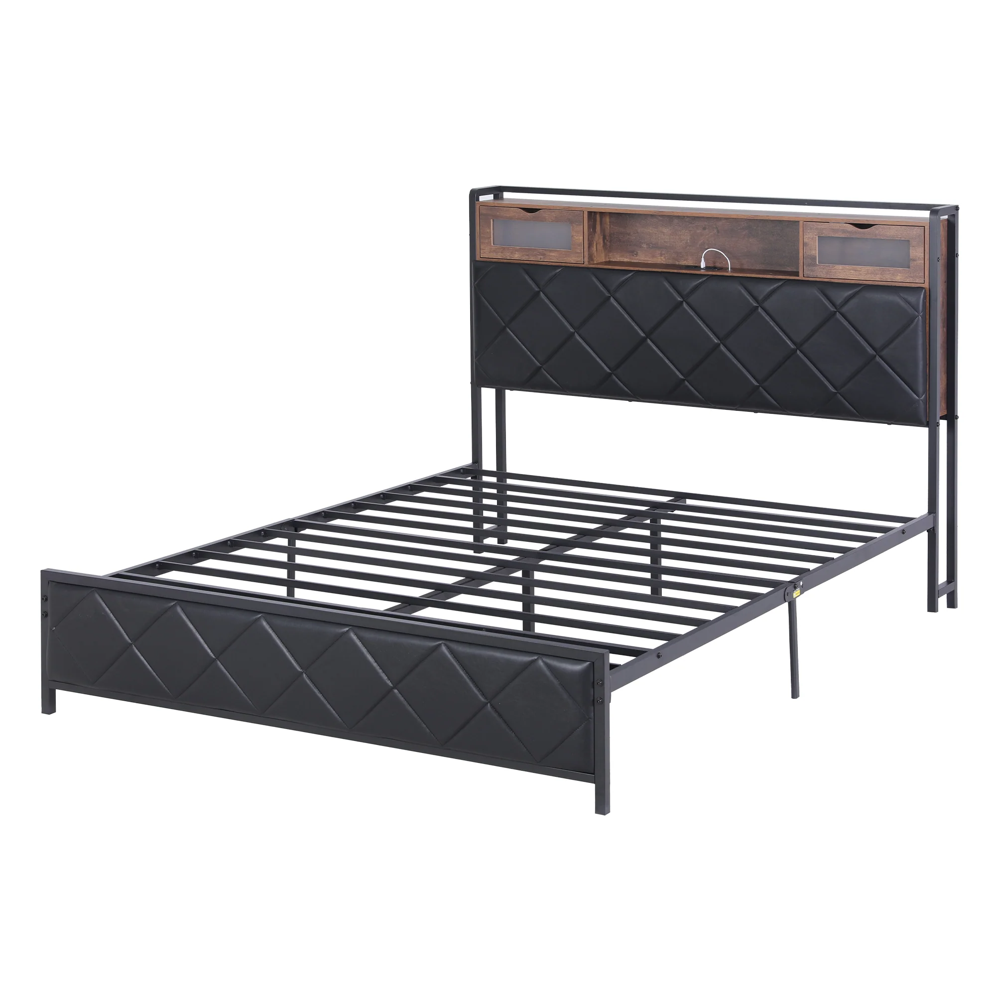 Artiss Queen Bed Frame with LED Lights and Storage Headboard Charging Station - Image 2