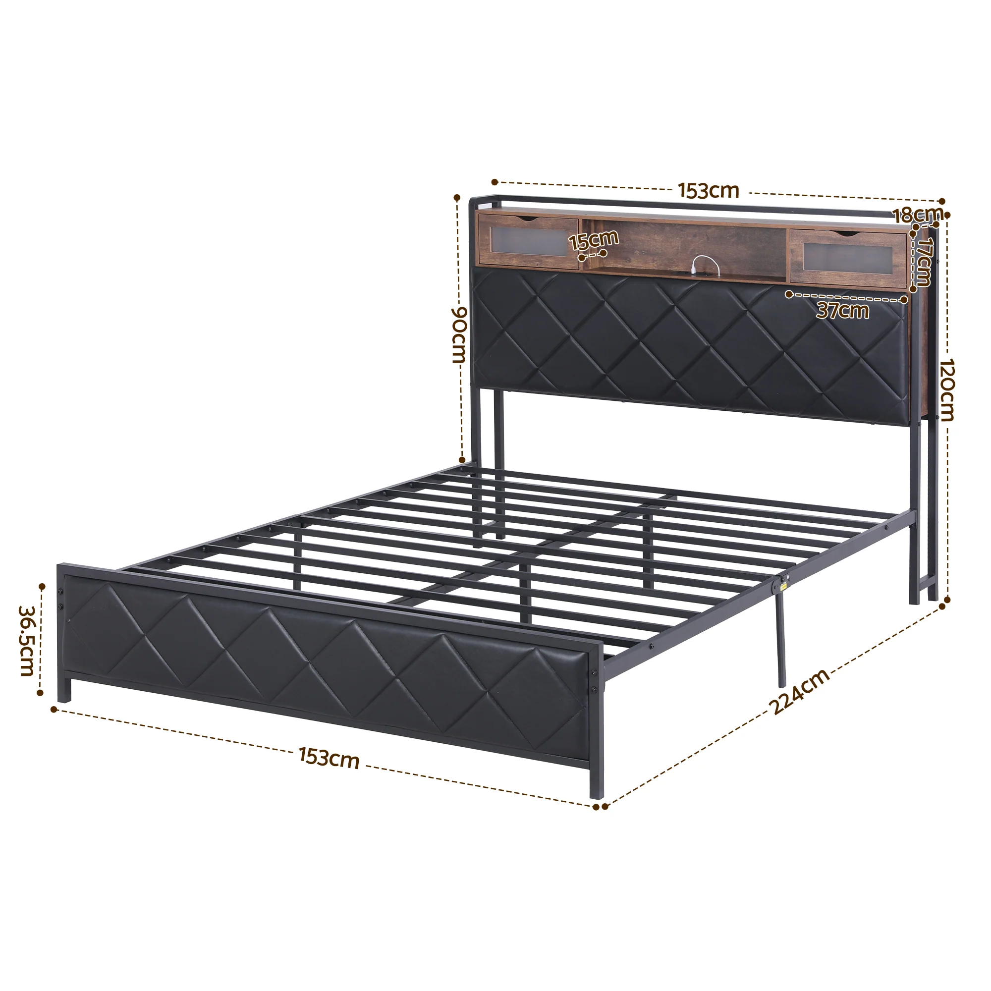 Artiss Queen Bed Frame with LED Lights and Storage Headboard Charging Station - Image 3