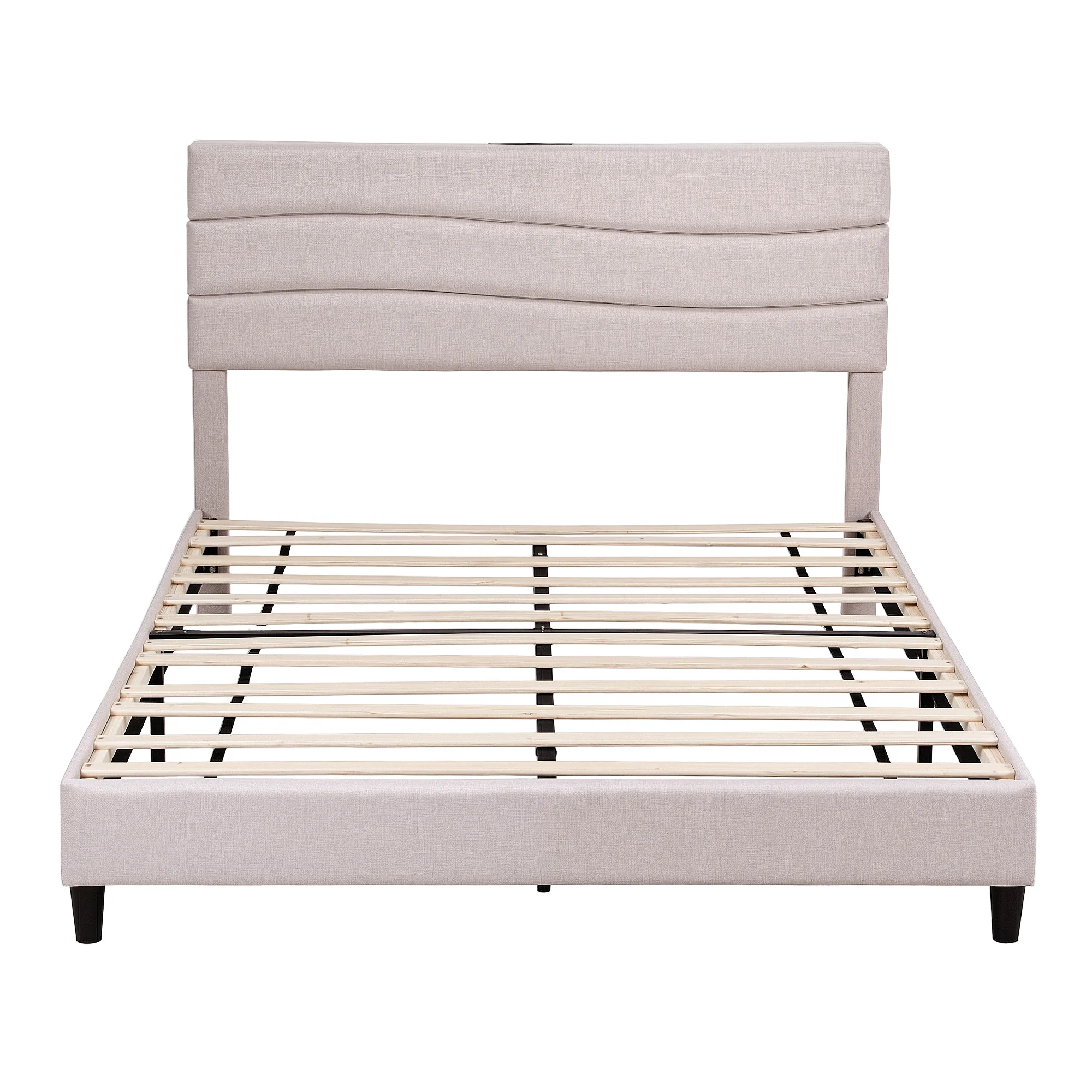 Artiss Queen Bed Frame with Storage Adjustable Headboard Platform Base Linen Fabric Charging Ports - Image 3
