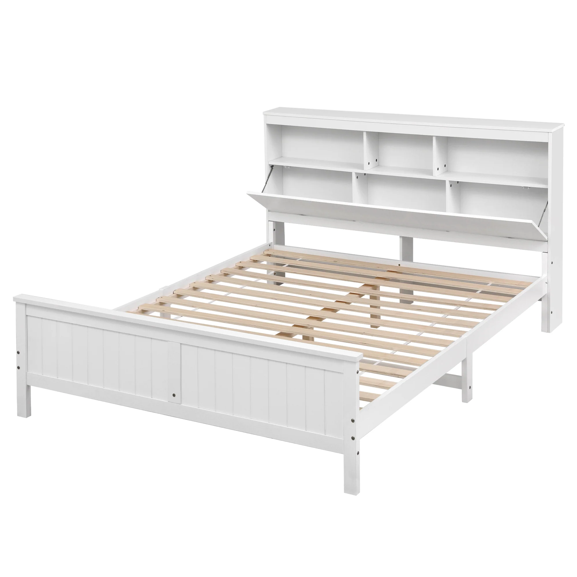 Artiss Queen Bed Frame with Storage Headboard and Footboard Wooden Bed Base White - Image 2