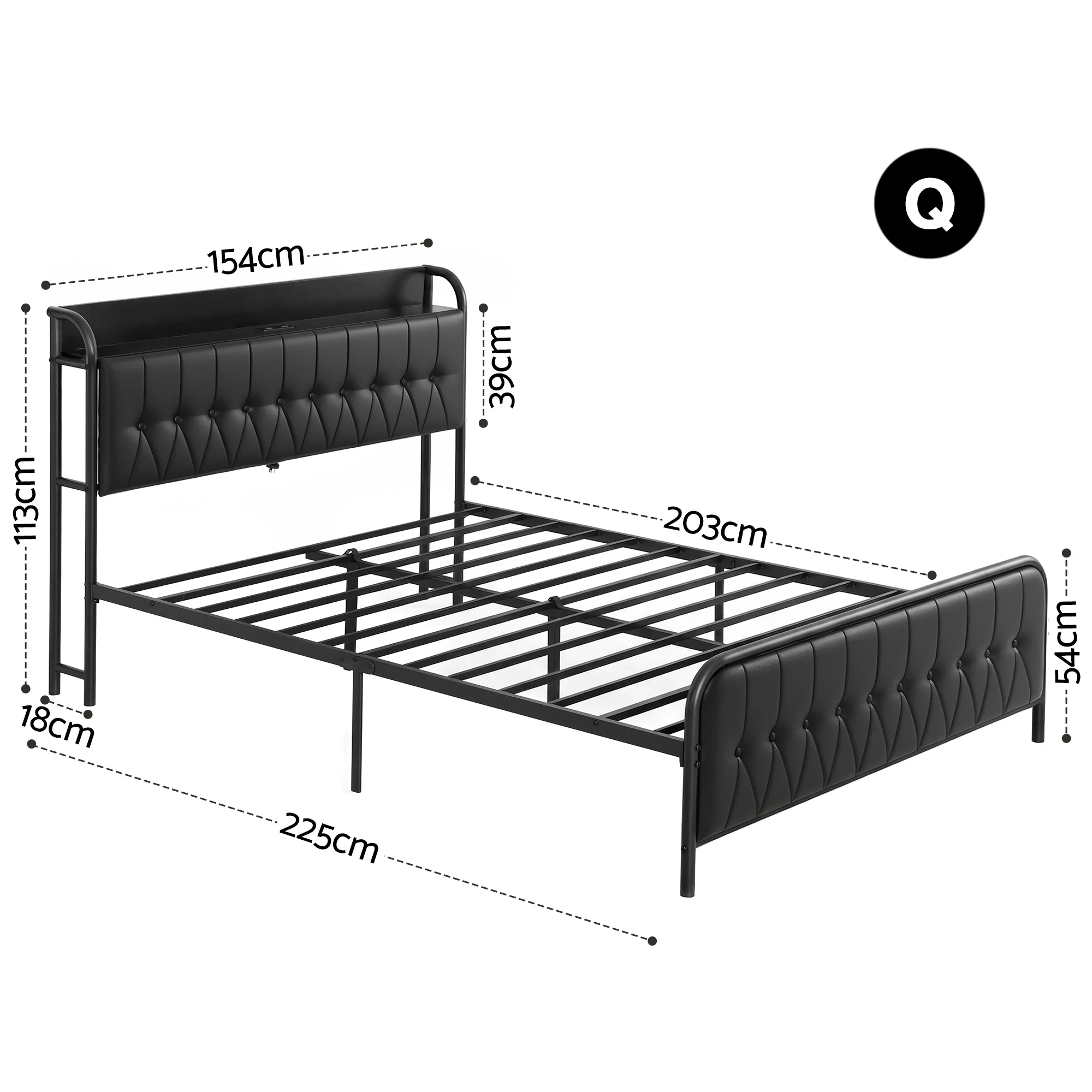 Artiss Queen Bed Frame with Storage Headboard SAA Certified Charging Station - Image 3