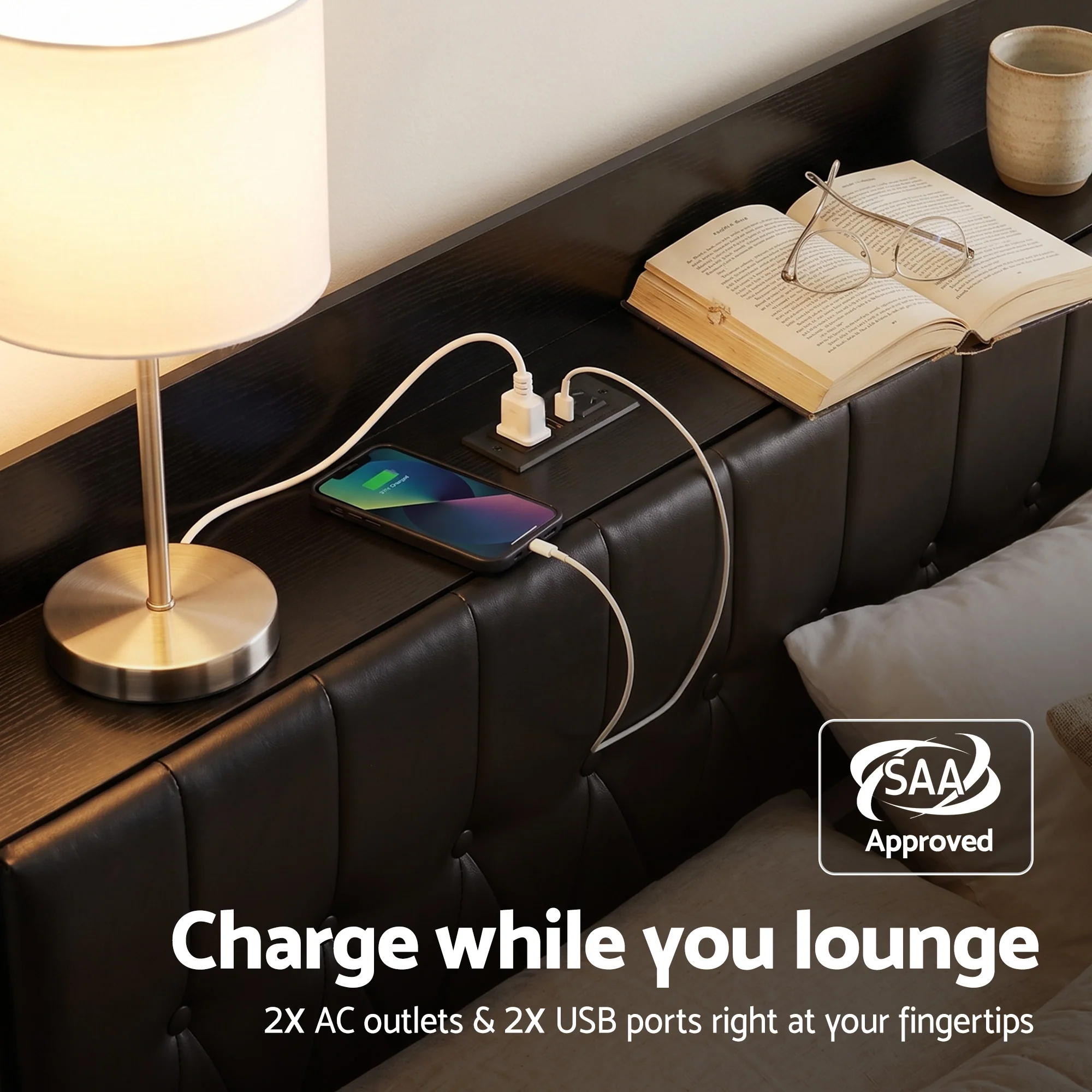 Artiss Queen Bed Frame with Storage Headboard SAA Certified Charging Station - Image 5