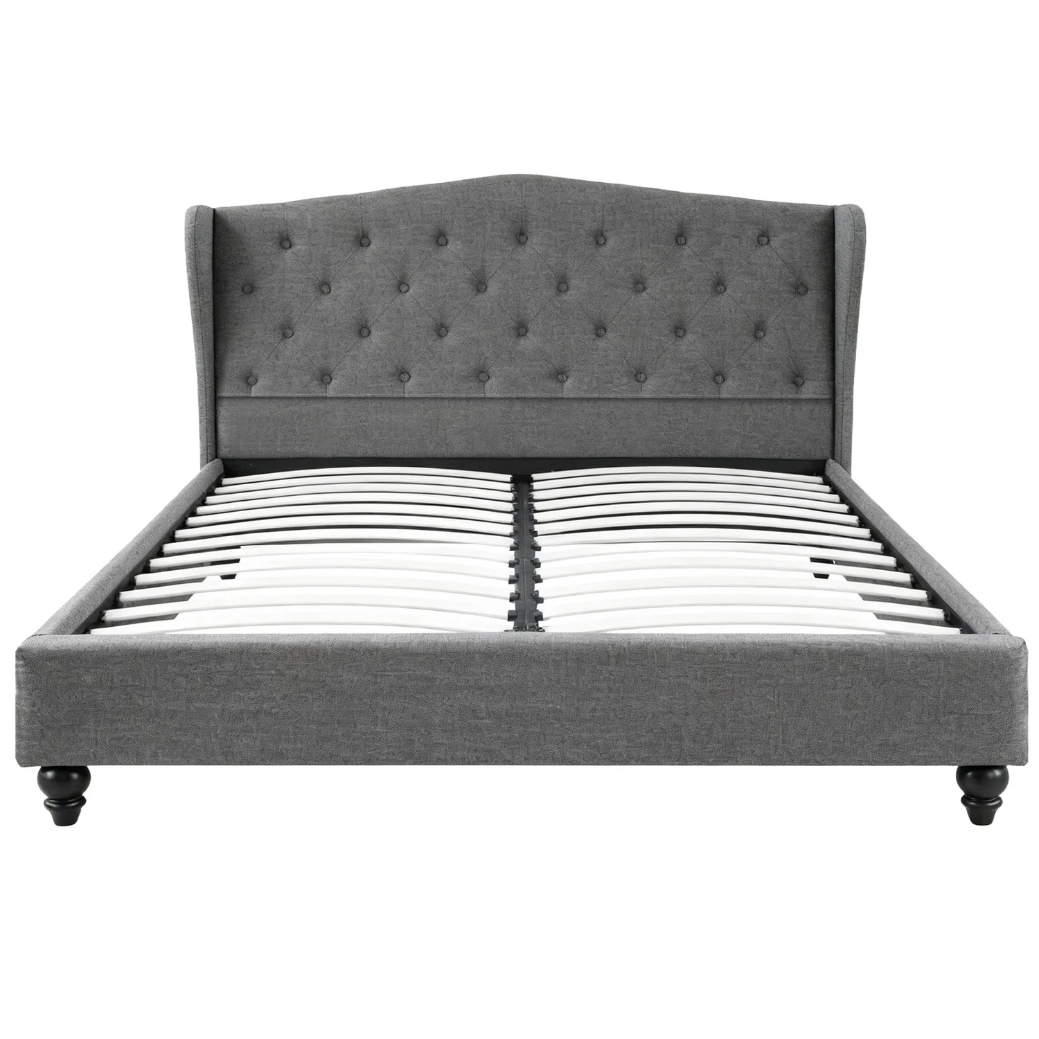 Artiss Queen Bed Frame with Wingback Headboard Grey Linen Upholstered Platform Bed Base - Image 3