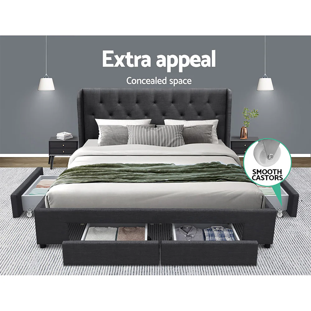 Artiss Bed Frame Queen Size with 4 Drawers Charcoal MILA - Image 5