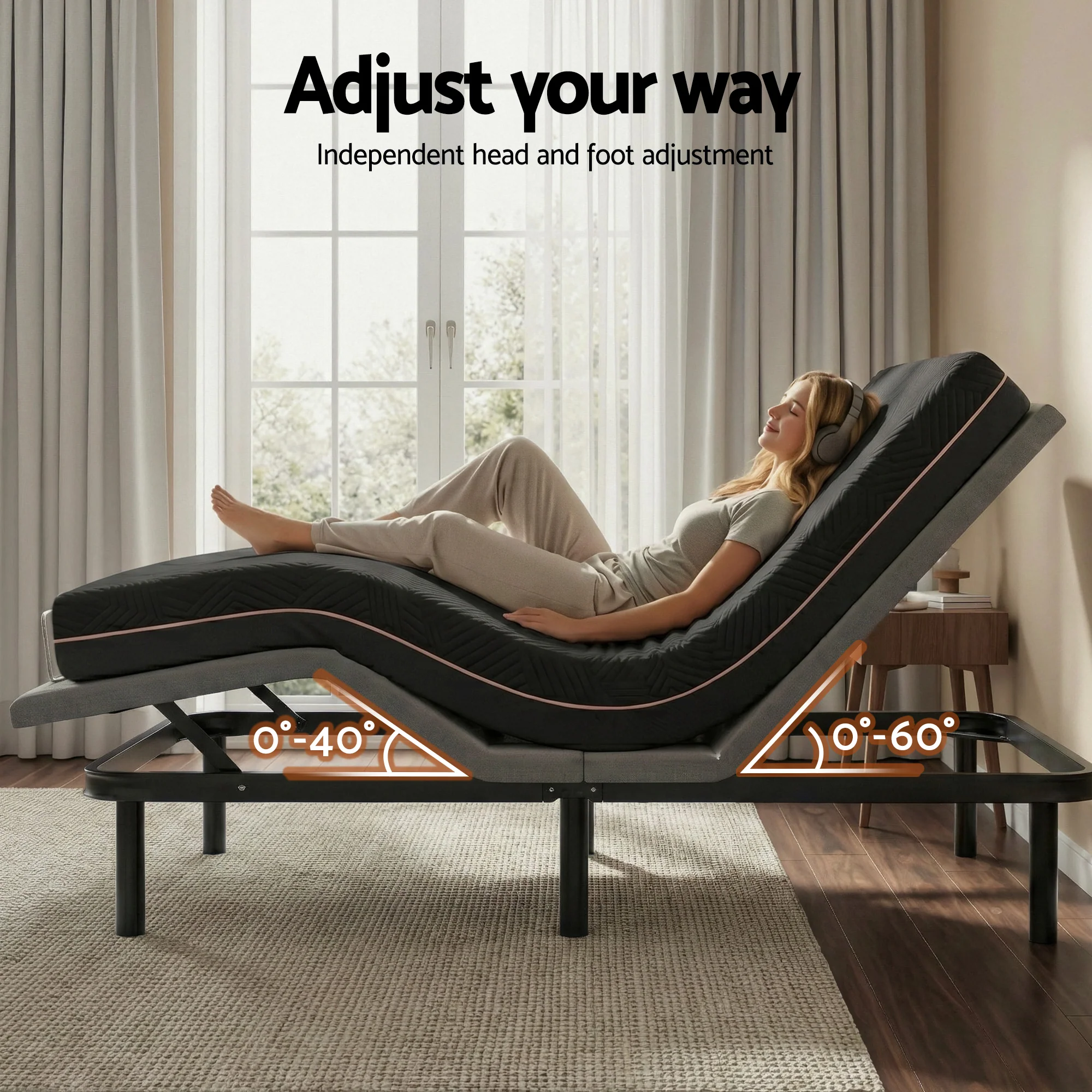 Artiss Queen size bed frame with Giselle Bedding Queen Mattress, adjustable bed Base Combo for Snoring Relief, Independent Head Foot Incline, Wireless Remote, Black,18cm Thickness - Image 5