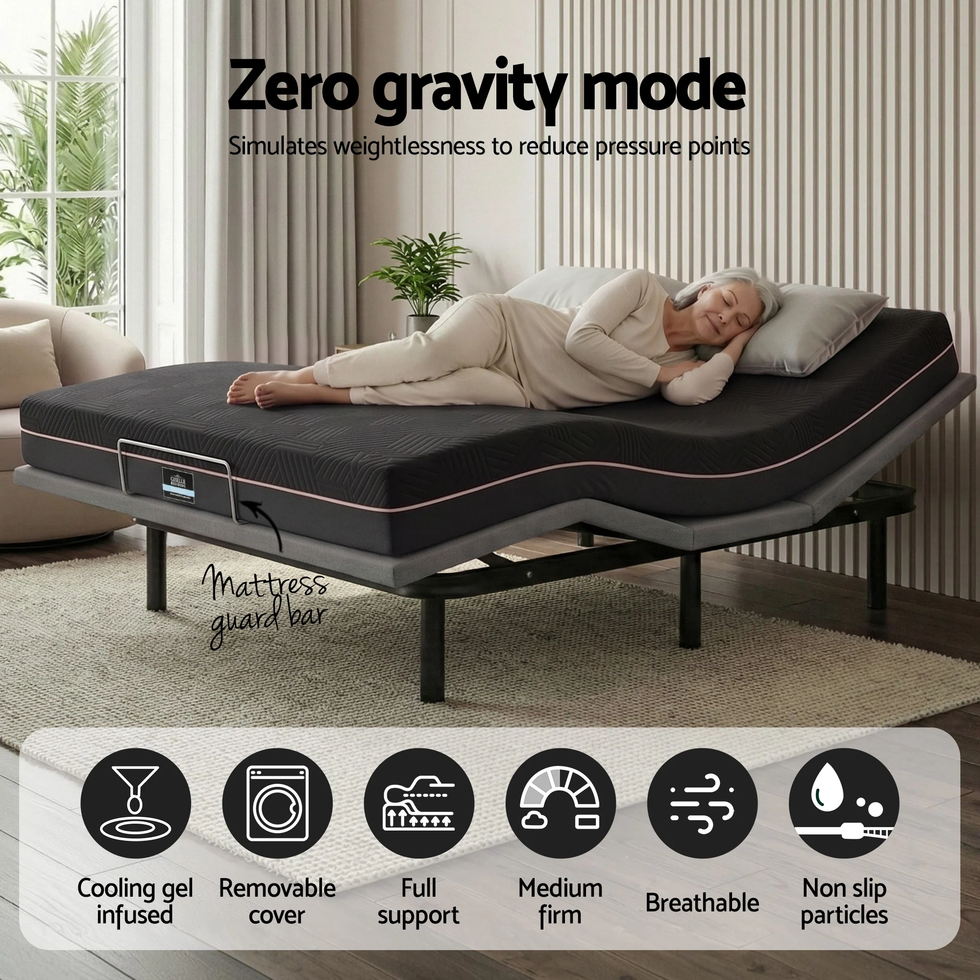 Artiss Queen size bed frame with Giselle Bedding Queen Mattress, adjustable bed Base Combo for Snoring Relief, Independent Head Foot Incline, Wireless Remote, Black,18cm Thickness - Image 6