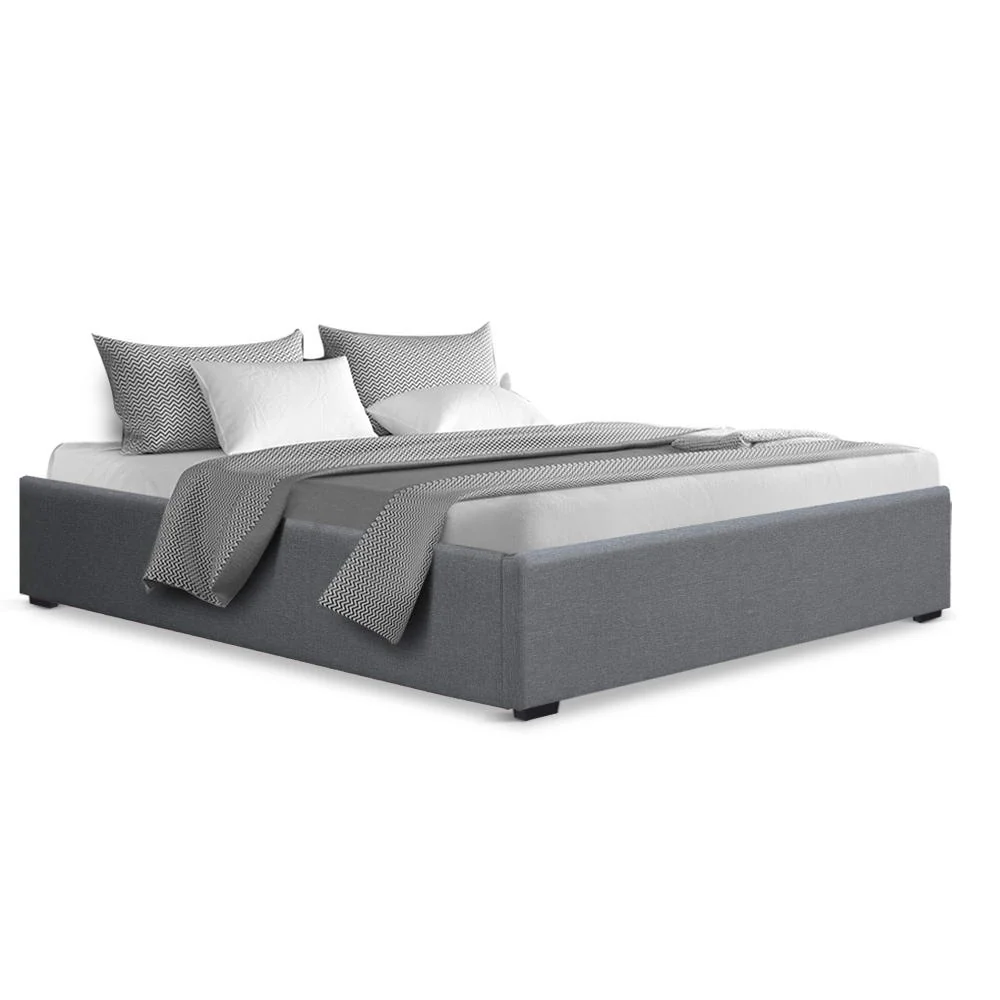 Artiss Bed Frame Queen Size Gas Lift Base Grey TOKI - Image 2