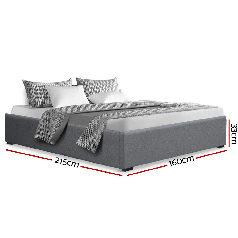 Artiss Bed Frame Queen Size Gas Lift Base Grey TOKI - Image 3