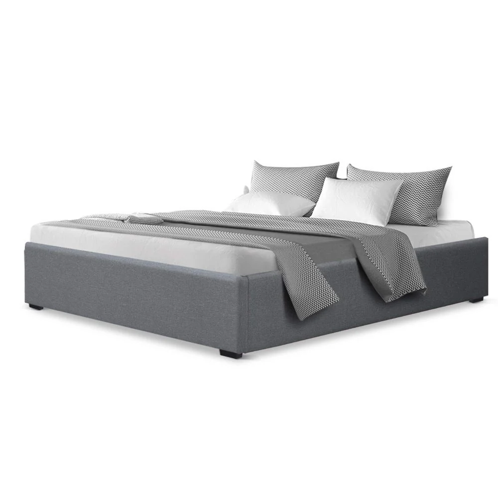 Artiss Bed Frame Queen Size Gas Lift Base Grey TOKI - Image 4