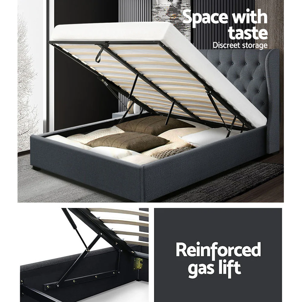 Artiss Bed Frame Queen Size Gas Lift Charcoal ISSA - Image 5