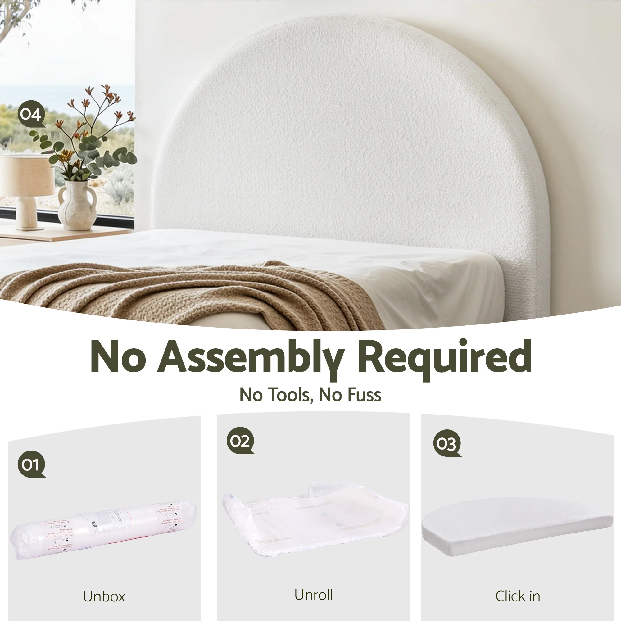 Artiss Queen Size Headboard for Bed Frame Boucle Fabric No-Assembly Vacuum Compressed Soft Backrest with Removable Washable Cover 171cm Wide - Image 5