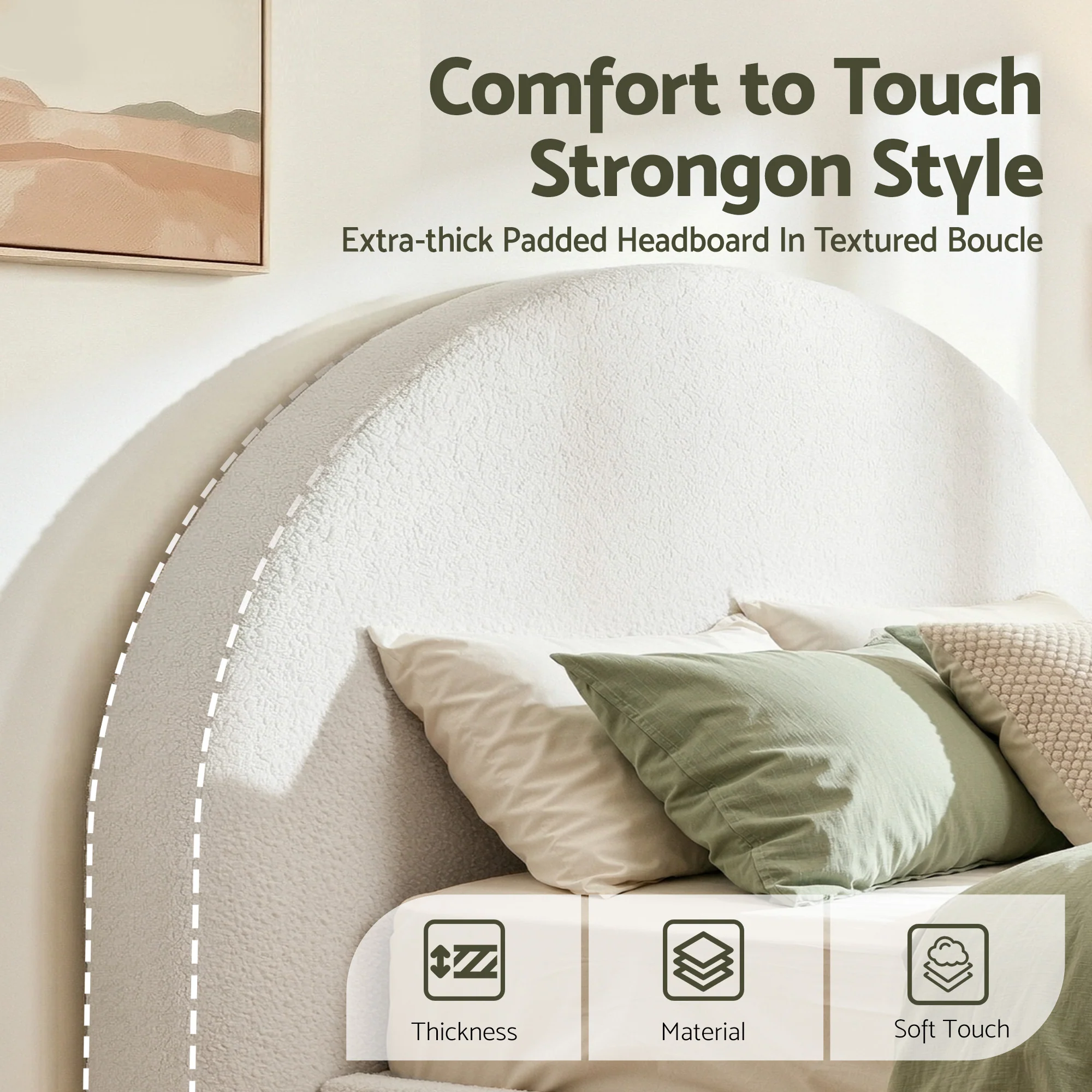 Artiss Queen Size Headboard for Bed Frame Boucle Fabric No-Assembly Vacuum Compressed Soft Backrest with Removable Washable Cover 171cm Wide - Image 6
