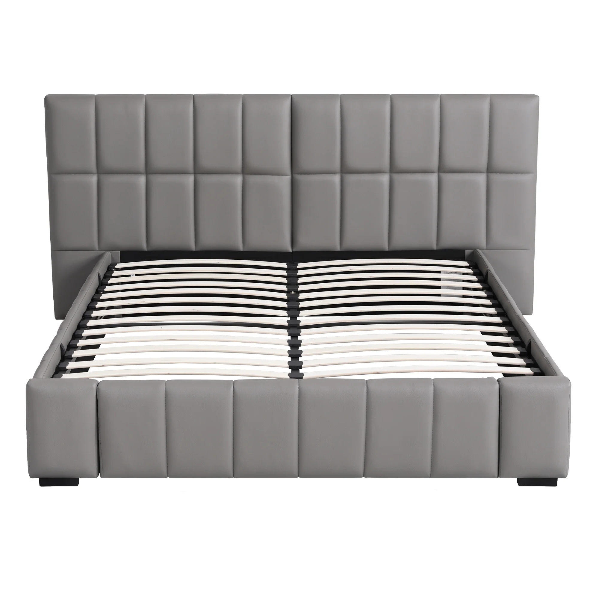 Artiss Queen Size Upholstered Gas Lift Bed Frame with Foldable Bench PVC Leather Platform Bed with Storage - Image 4