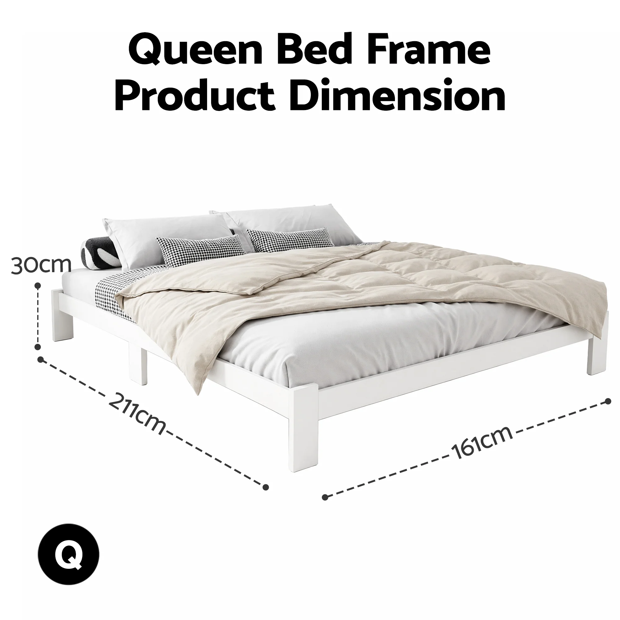 Artiss Bed Frame Queen Size Wooden White JADE - Image 3