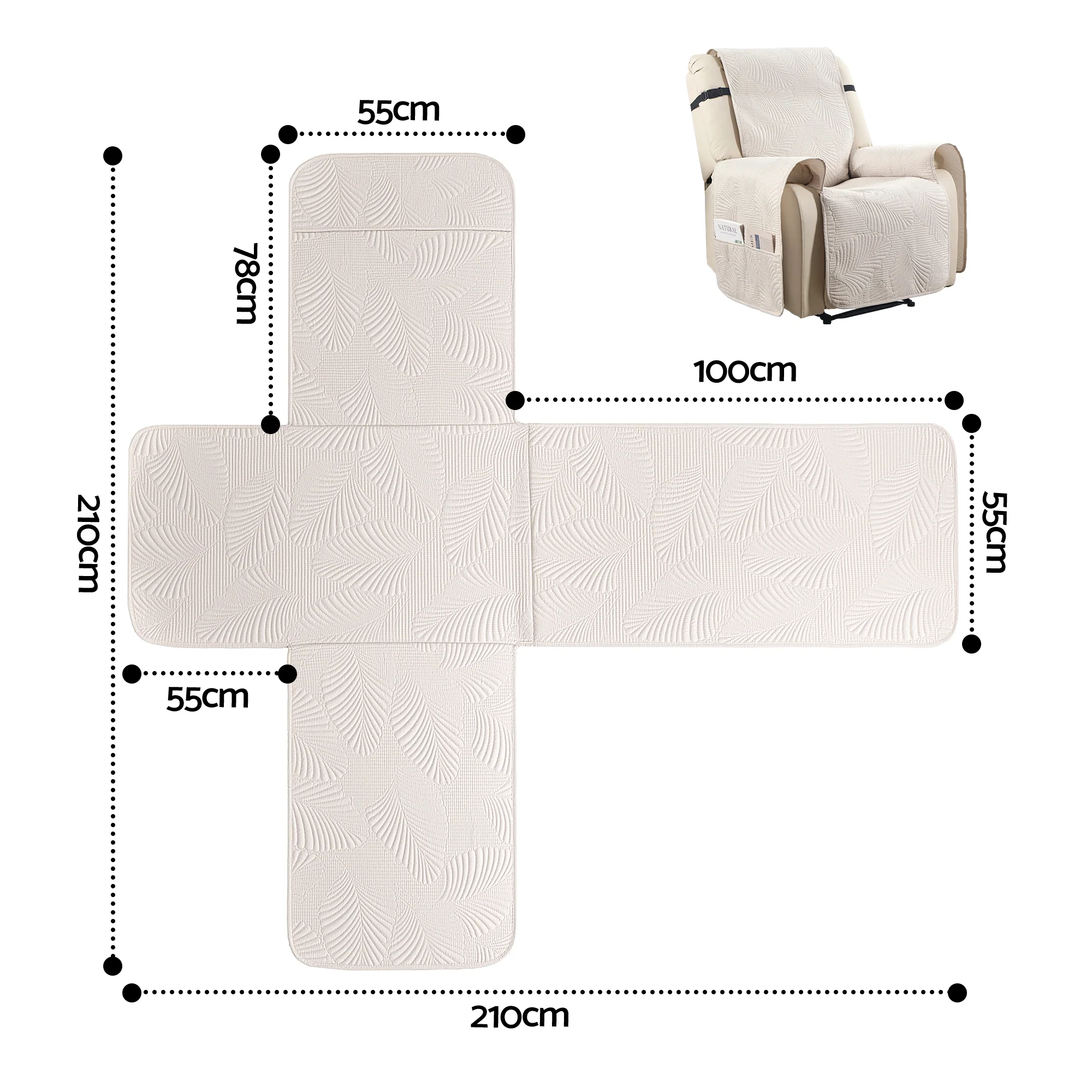 Artiss Quilted Recliner Chair Covers 100% Waterproof Recliner Slipcovers - Image 3