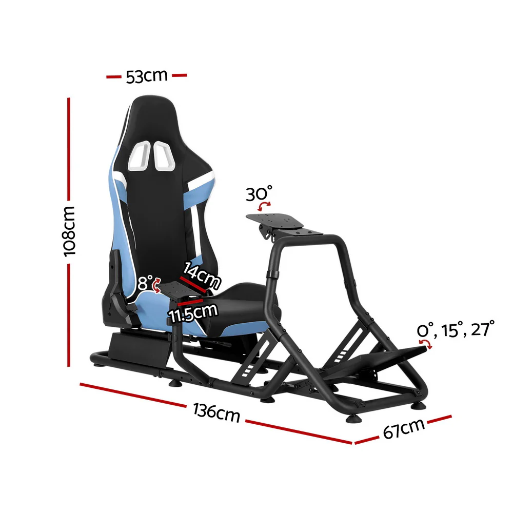artiss-racing-simulator-cockpit-steering-wheel-gaming-chair-blue - Image 3
