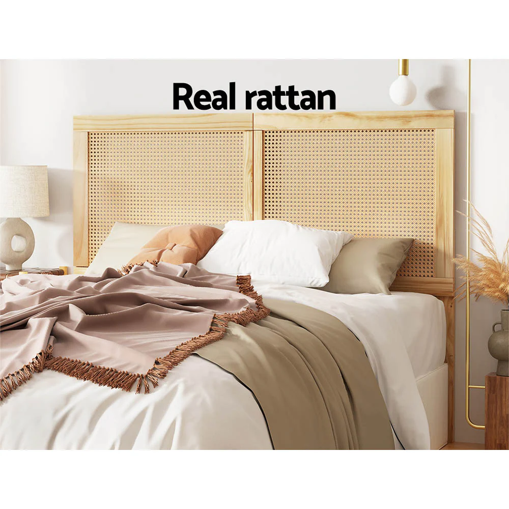 Artiss Bed Head Headboard Queen Rattan - RIBO Pine - Image 4