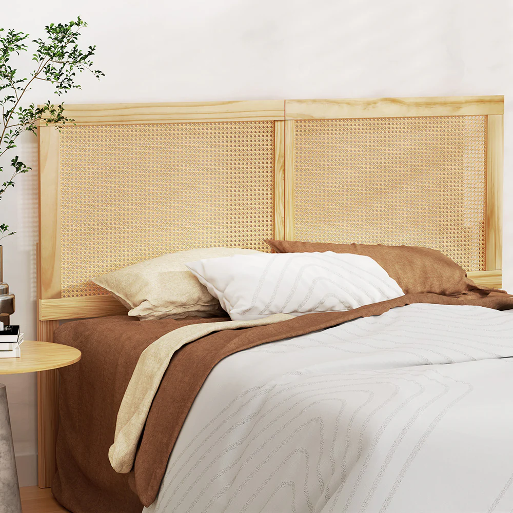 Artiss Bed Head Headboard Queen Rattan - RIBO Pine - Image 6