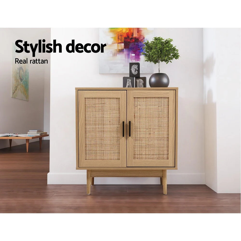 Artiss Rattan Buffet Sideboard 2 Doors - BRIONY Oak - Image 5