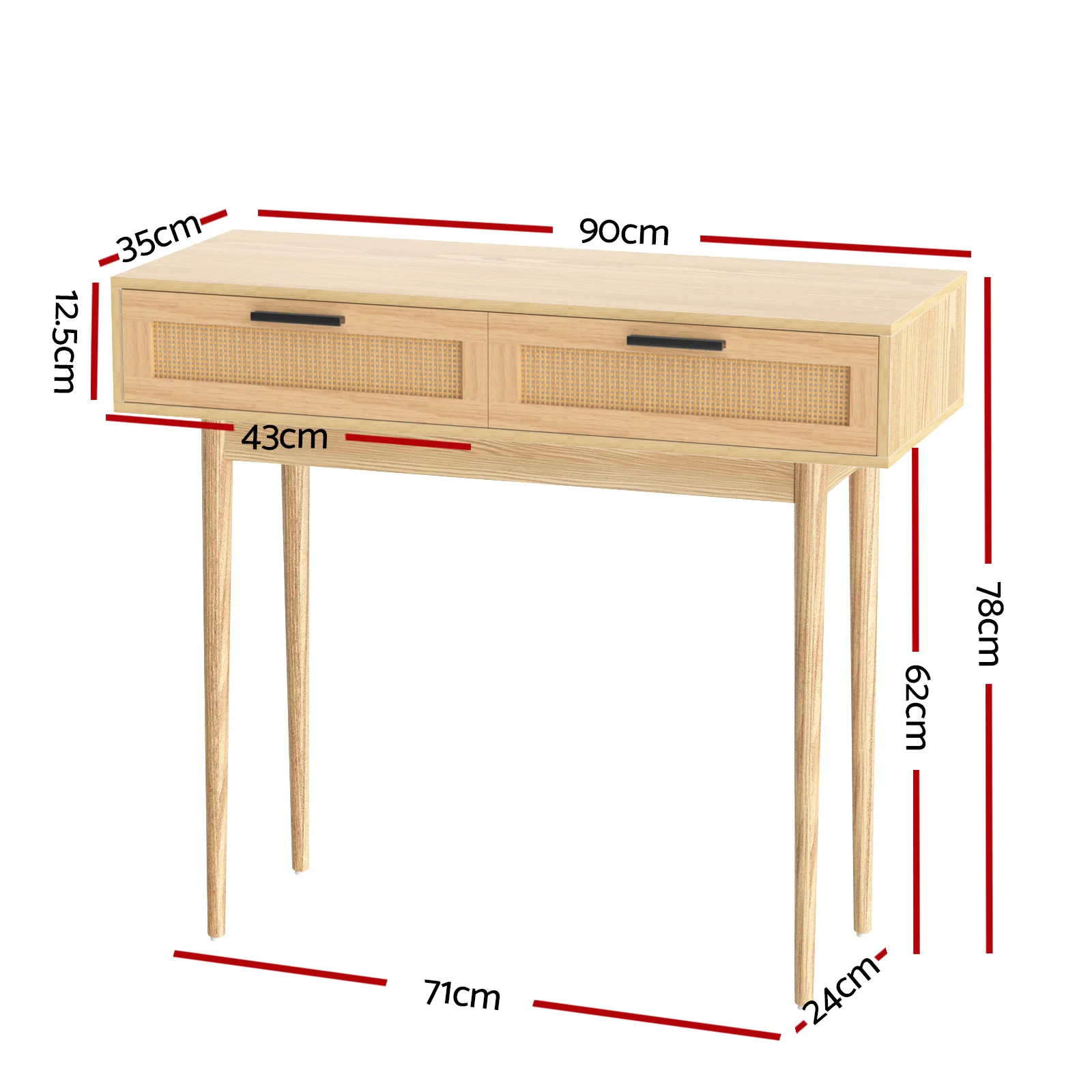 Artiss Console Table 2 Rattan Drawers - Image 3