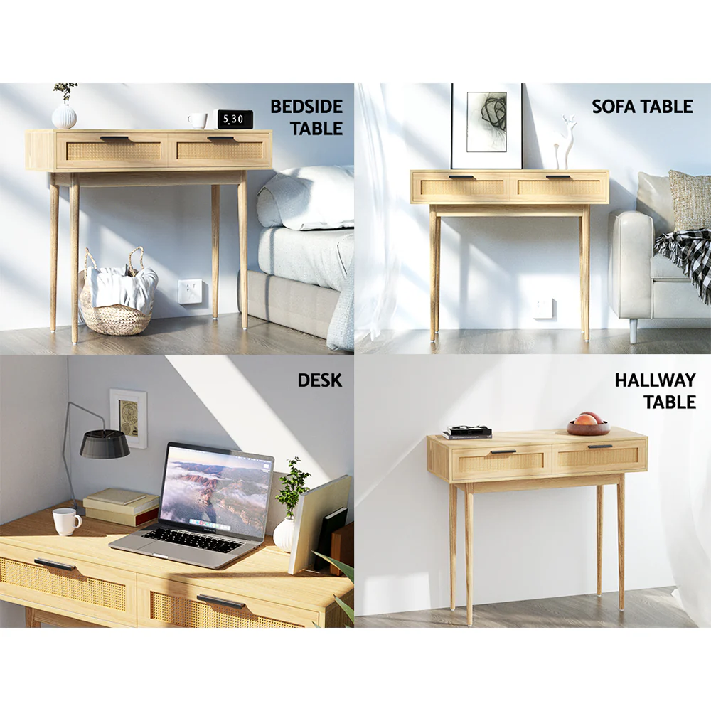 Artiss Console Table 2 Rattan Drawers - Image 7